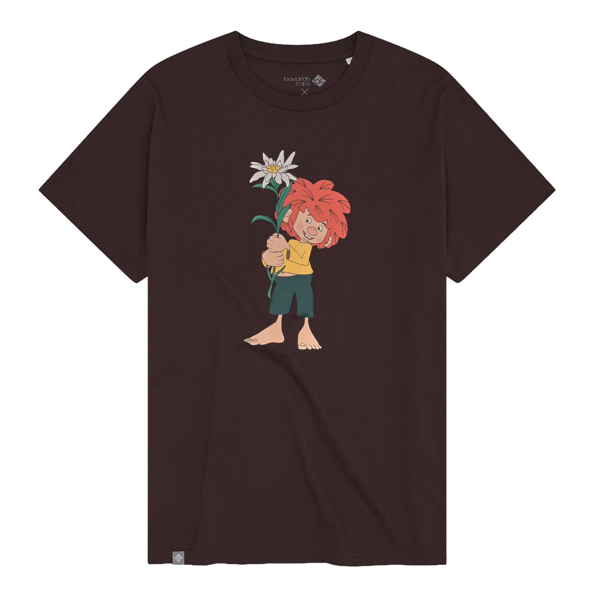 T-Shirt Bavarian Caps T-Shirt "Pumuckl Edelweiß" - dunkelrot