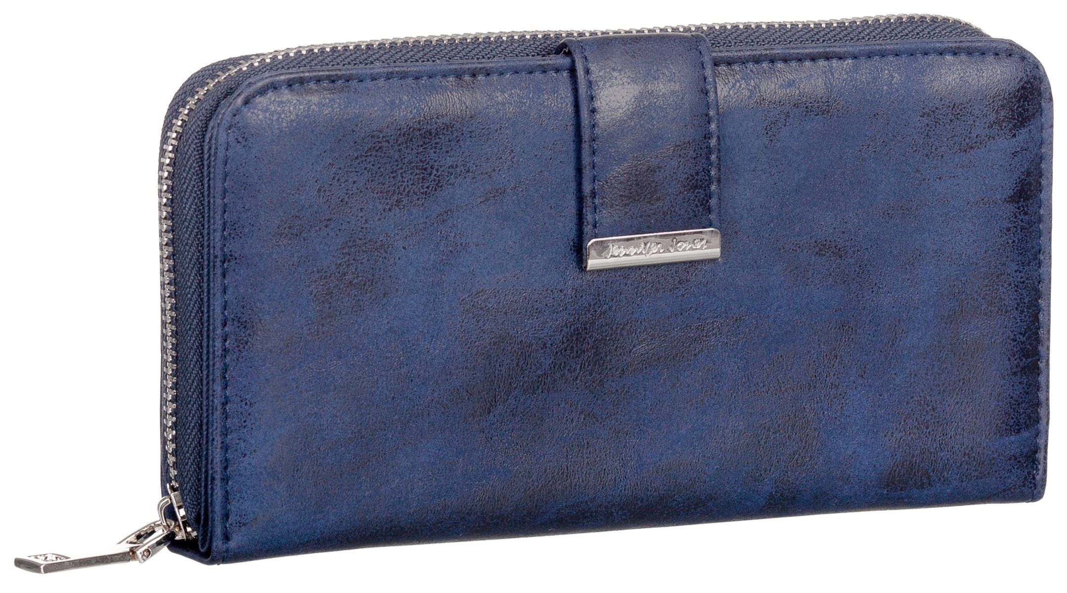 Jennifer Jones Geldbörse, Damen Geldbörse klappbar mit Reißverschluss Portemonnaie Geldbeutel marineblau