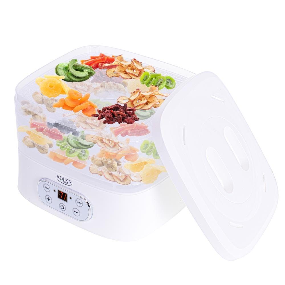 ADLER EUROPE Dehydrator AD 6658 Dörrautomat, Dörrgerät mit Timer, Lebensmittel Dehydrator 550 W, 5 Etagen, 35-70 °C, Obst, Gemüse, Pilze, Kräuter & Fleisch, Weiß