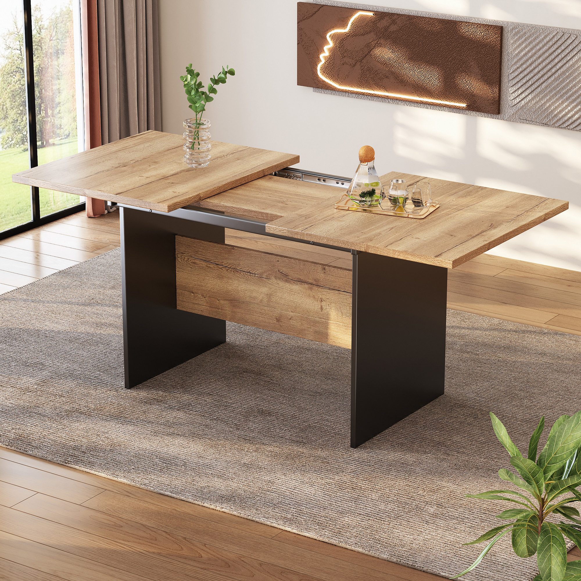 HAUSS SPOLE Esstisch Erweiterbarer 140/180x80cm, Holzmaserung günstig online kaufen
