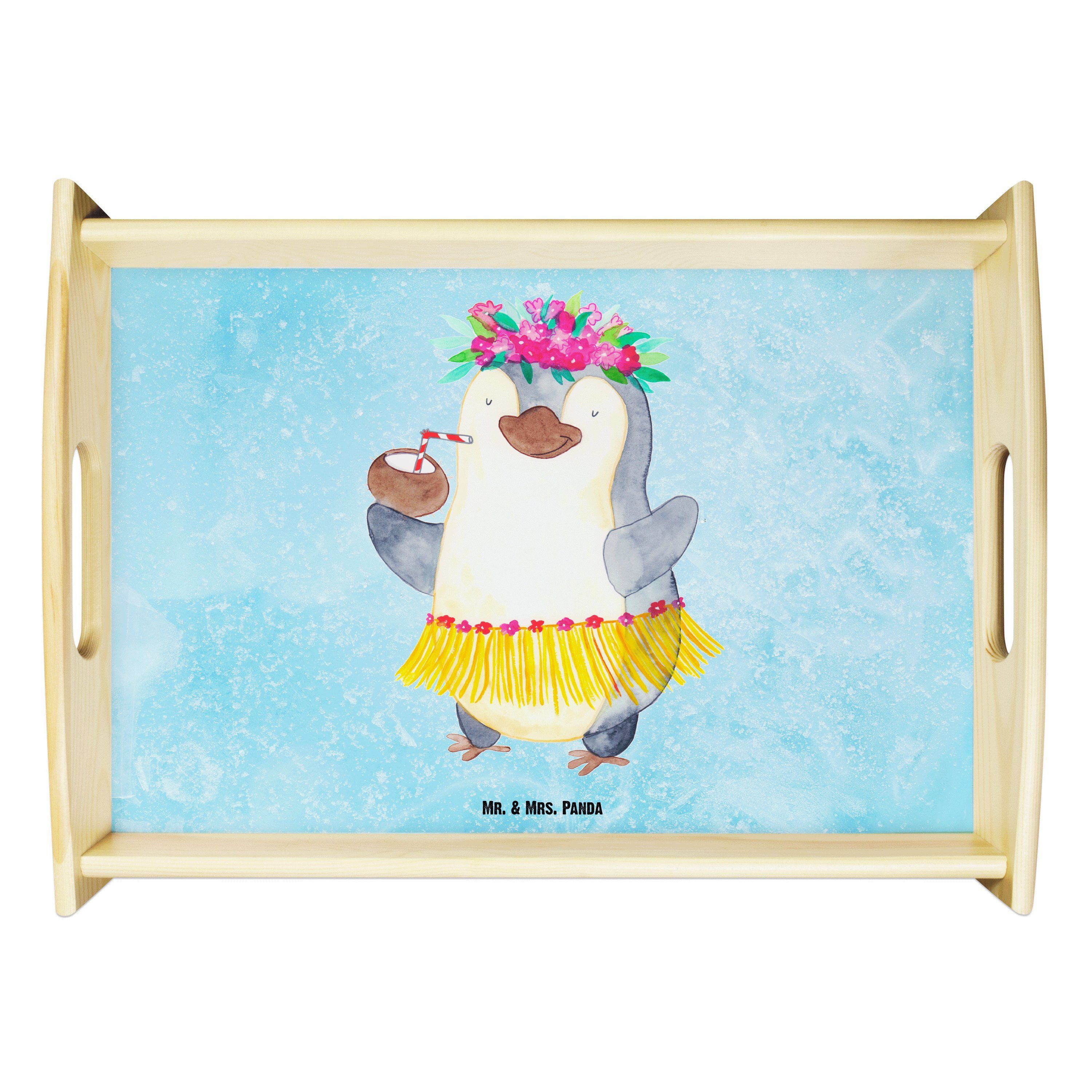 Mr. & Mrs. Panda Tablett Pinguin Kokosnuss - Eisblau - Geschenk, Pinguine, Küchentablett, tanz, Echtholz lasiert, (1-tlg)