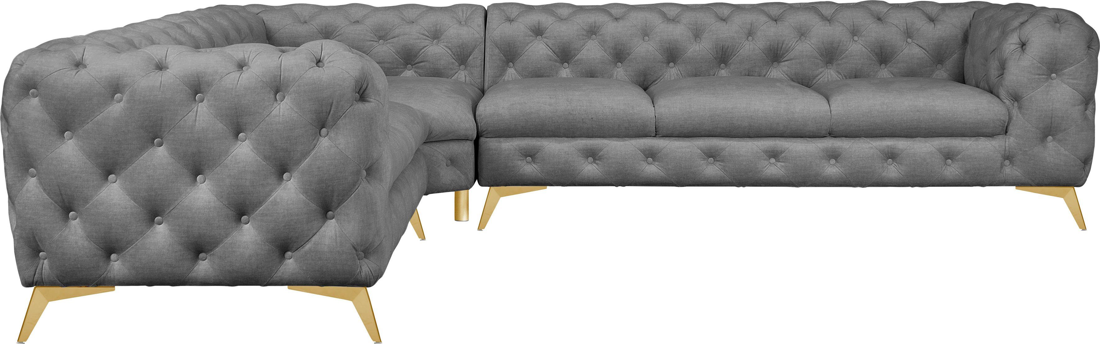 Leonique Chesterfield-Sofa "Ecksofa GLYNIS L-Form mit Wellenunterfederung, günstig online kaufen