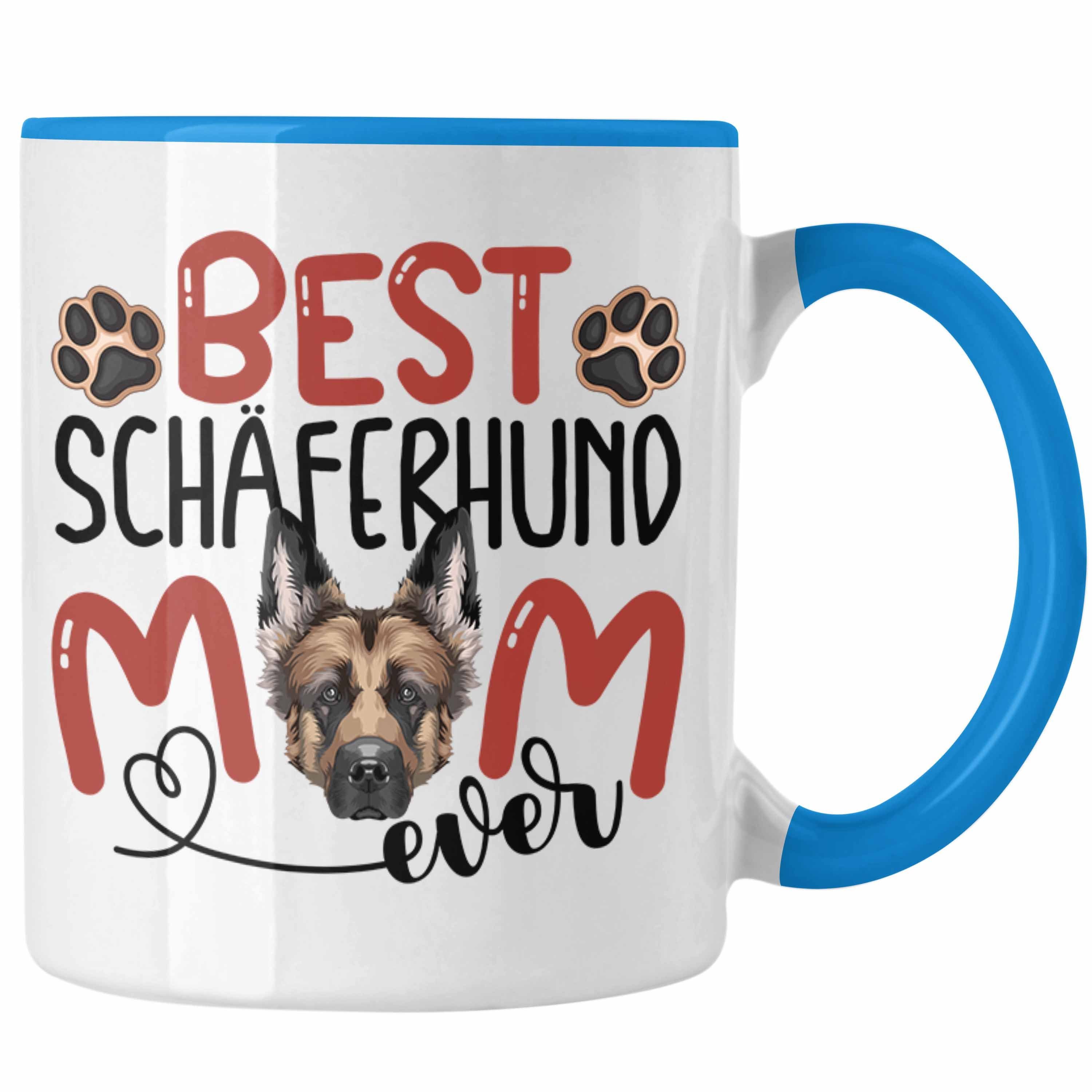 Trendation Tasse Schäferhund Mom Besitzerin Tasse Geschenk Lustiger Spruch Geschenkidee Blau