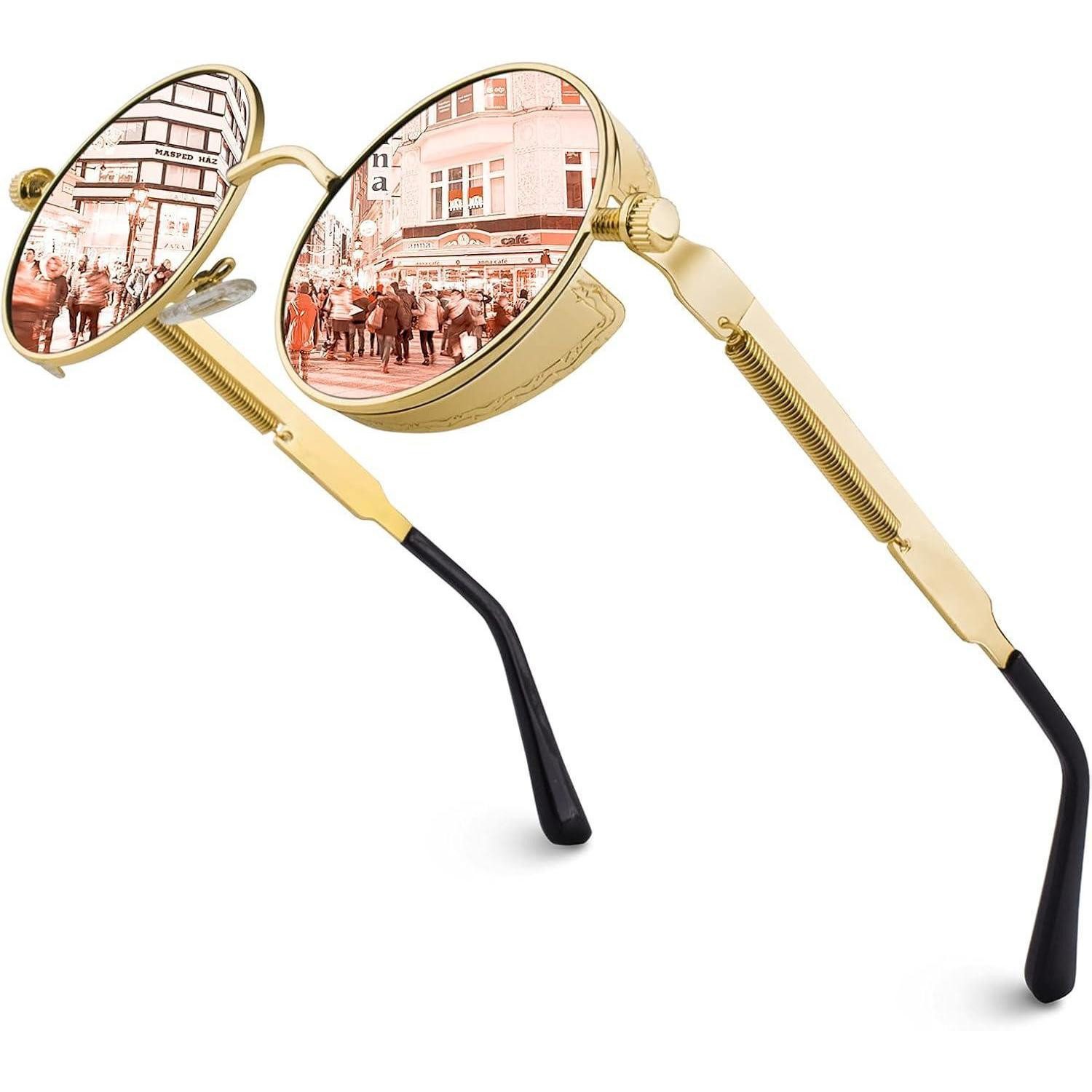 LuxusKollektion Retrosonnenbrille Sonnenbrille Retro Runde Steampunk Polarisierte UV400 1.1 Gold Rosa (1-St)
