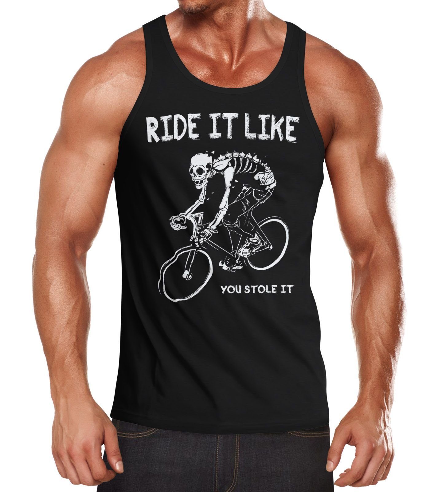 MoonWorks Tanktop Herren Tanktop Rennrad Fahrrad Bike Ride it like you stole it Moonworks® mit Print schwarz