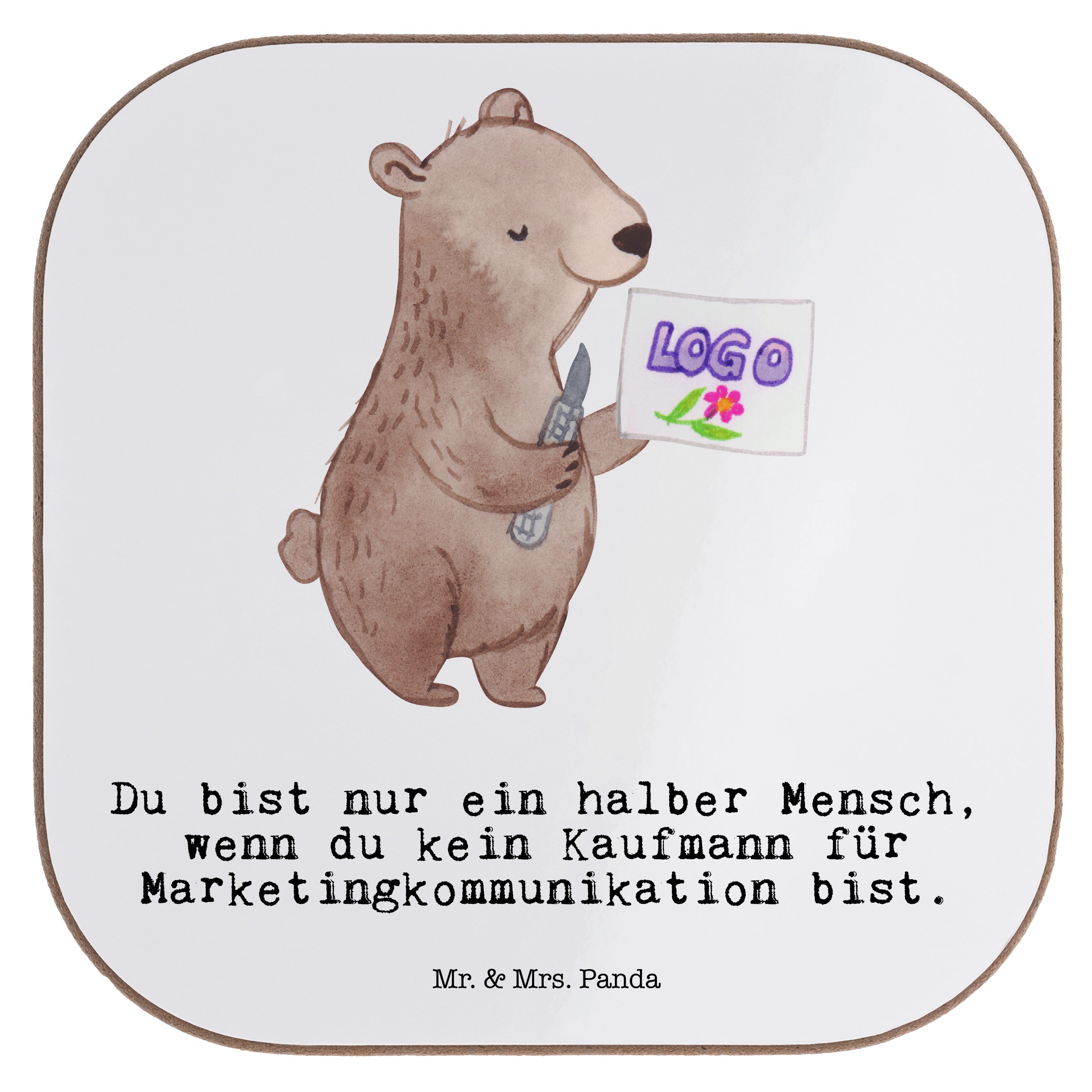 Mr. & Mrs. Panda Getränkeuntersetzer Kaufmann für Marketingkommunikation mit Herz - Weiß - Geschenk, Jubil, 1-tlg.