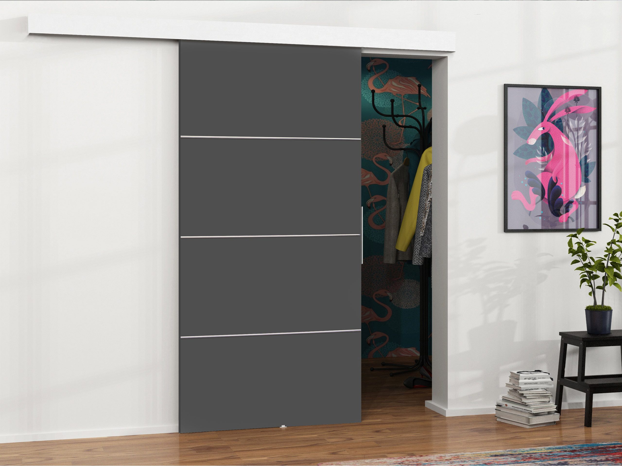 MIRJAN24 Schiebetür Malibu Plus (Tür universell Links / Rechts), Metallkugellagerschiebesystem, 76/86/96/106 cm, Aluminiumgriffe