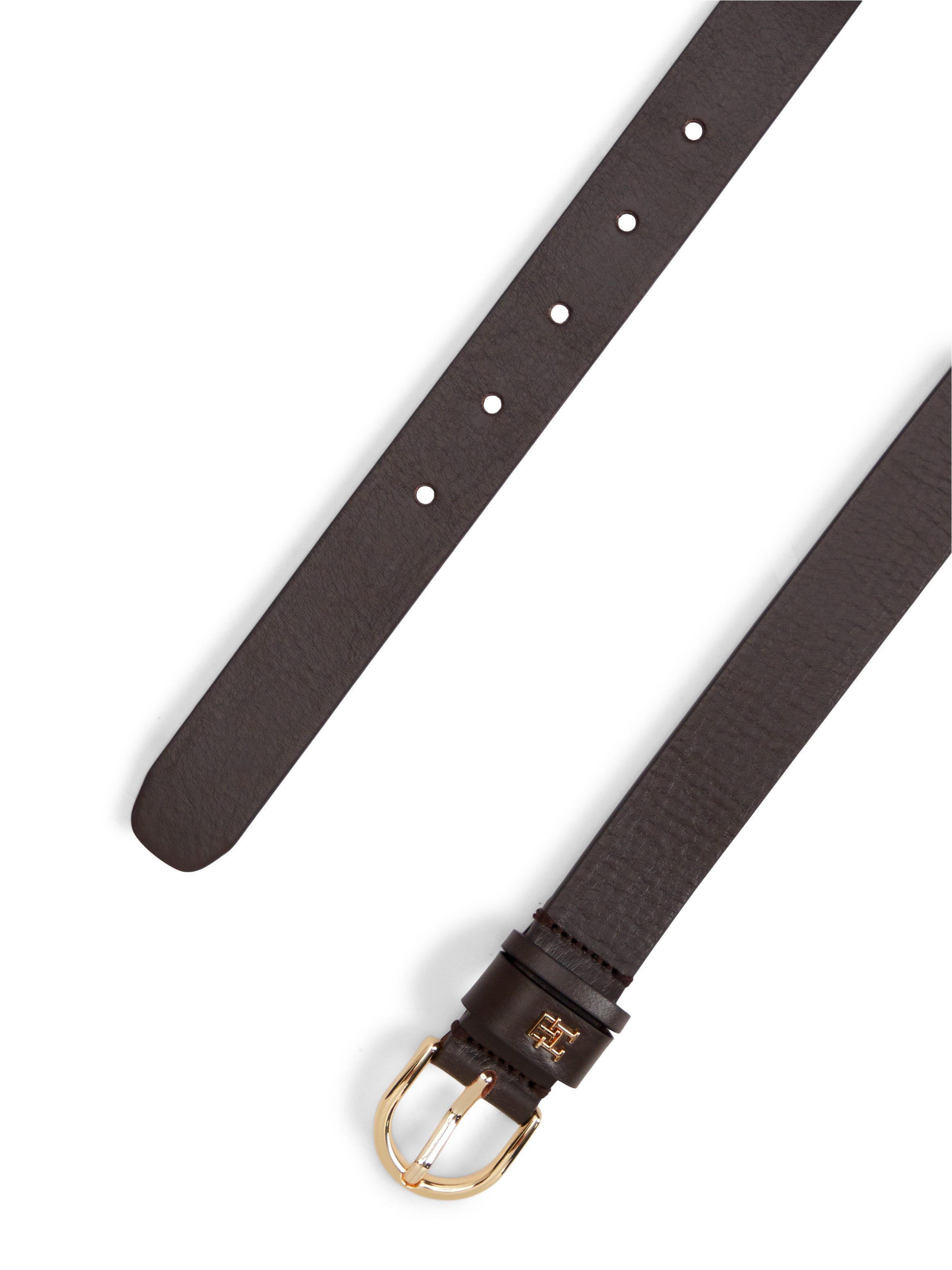 Tommy Hilfiger Ledergürtel ESSENTIAL EFFORTLESS 2.5 cm breit GOLD Logoemblem, weiche Haptik, ovale Einfachdornschließe