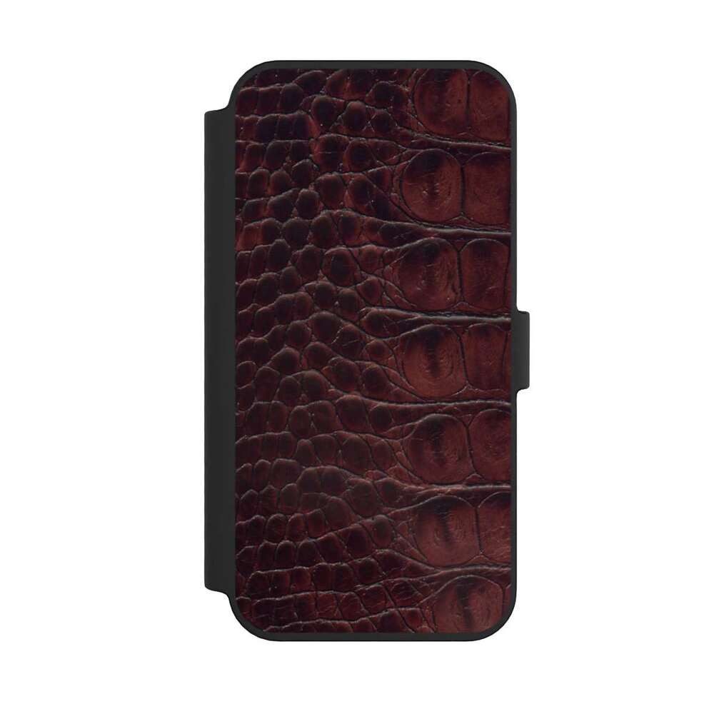 NIVOCASE Handyhülle Krokodil Leder Animalprint Croco dark brown, Apple iPhone 14 Pro Max Klapphülle Handyhülle aus Kunst Leder