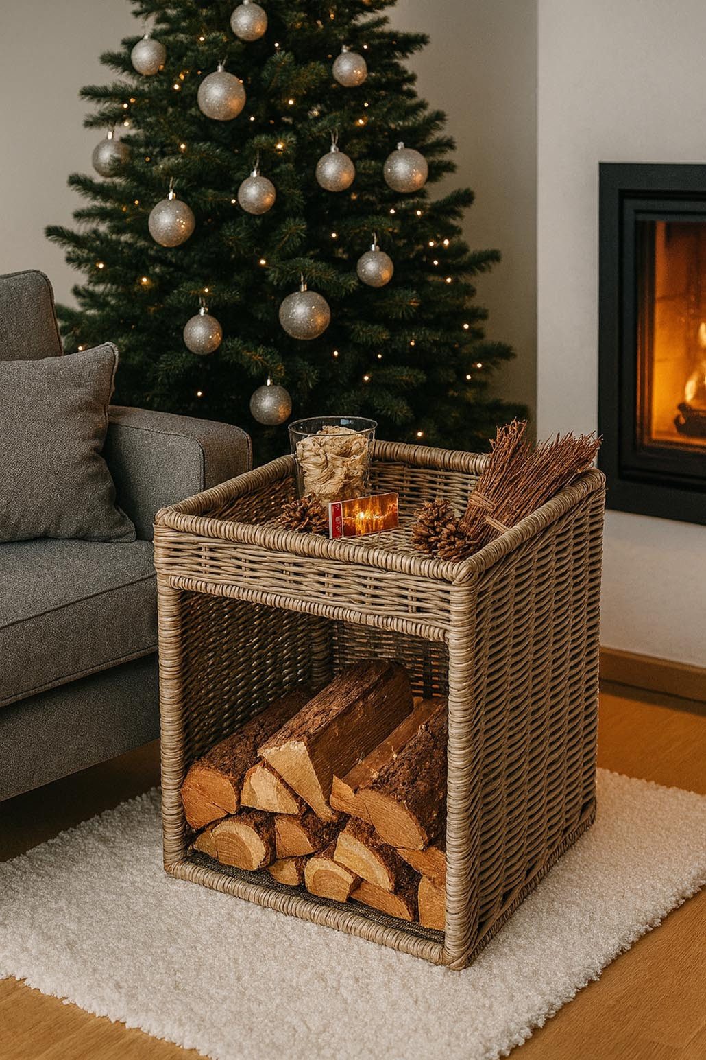 Kobolo Kaminholzkorb Kaminholzständer aus Rattan mit Ablagefläche günstig online kaufen