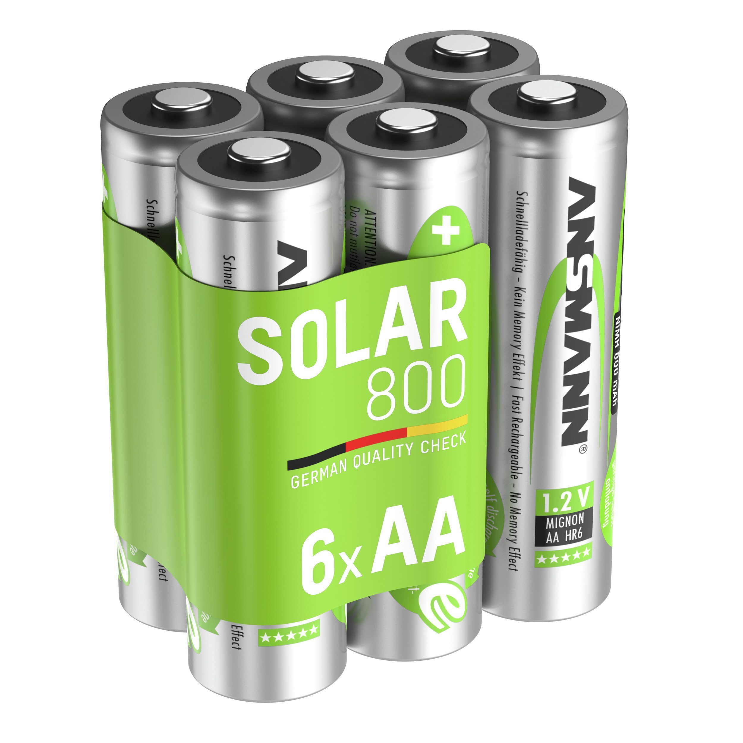 ANSMANN® Akku AA Mignon 800mAh 1,2V NiMH für Solarlampen 6 Stück, wiederaufladbar  Akku 800 mAh (1.2 V)