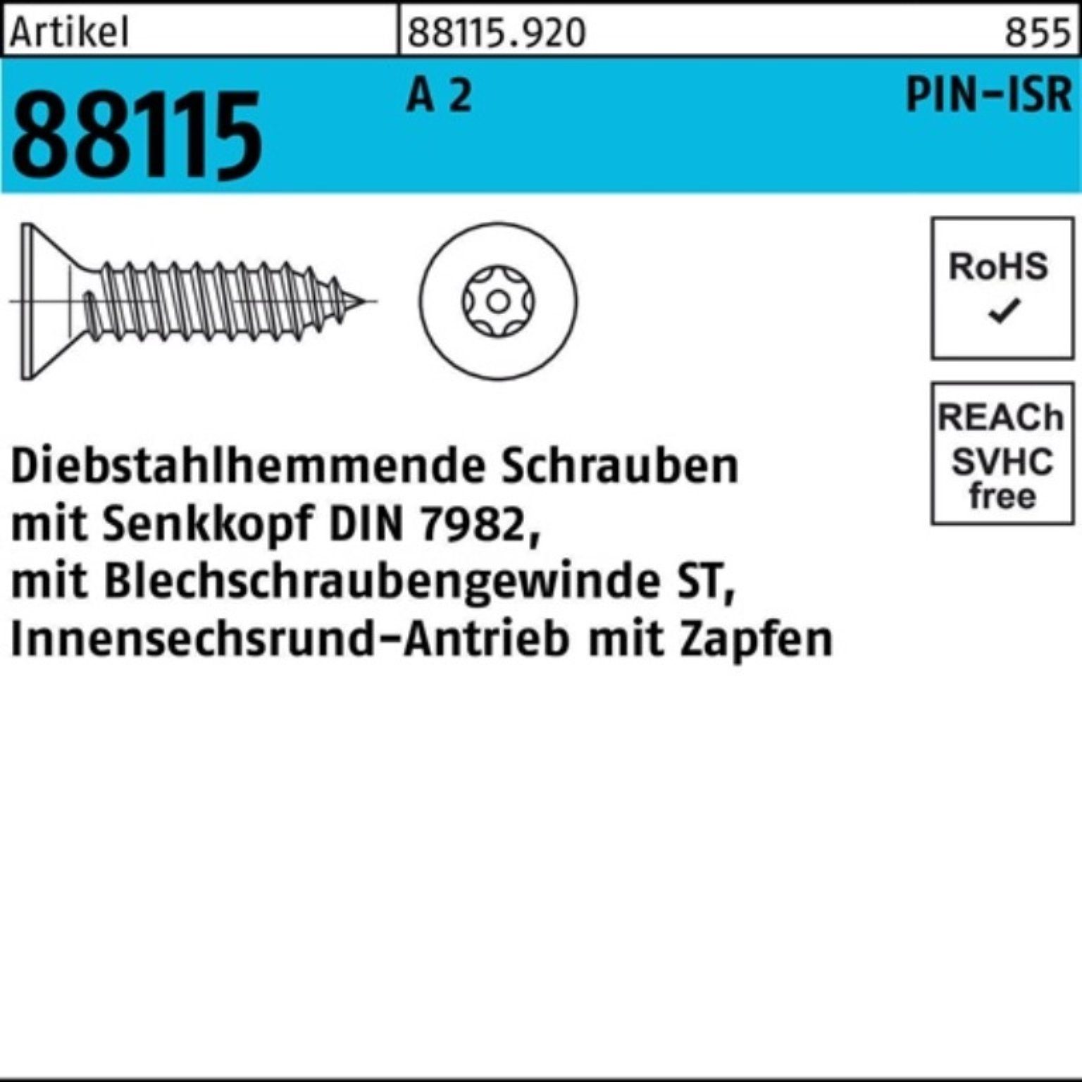 Reyher Schraube 100er Pack Schraube R 88115 diebstahlh. Seko ISR Zapfen 5,5x 63 A 2 10