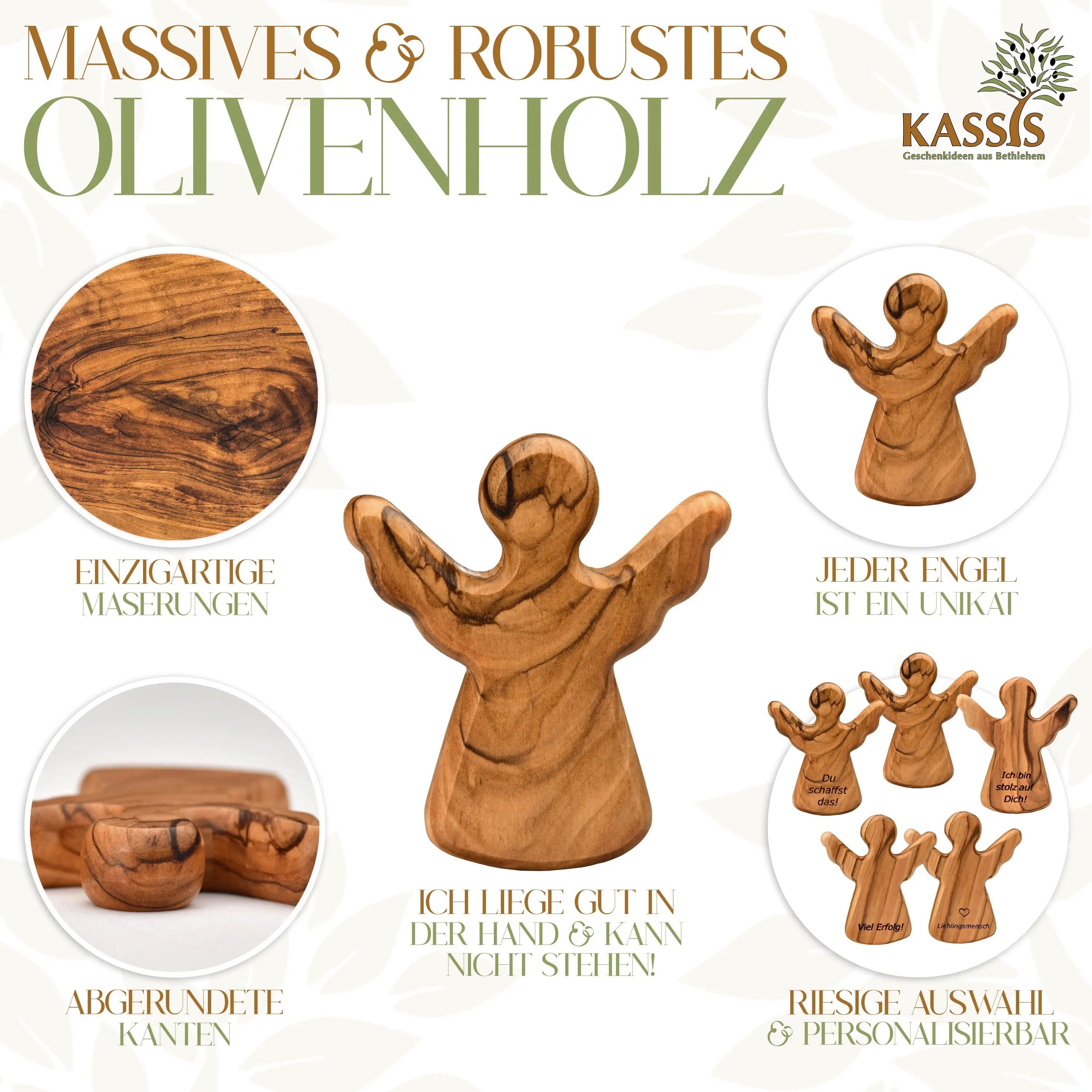 handgemacht, Schutzengel Handschmeichler Naturprodukt, umweltfreundlich, als Engelfigur Bethlehem, Olivenholz, Glücksbringer Kassis aus aus