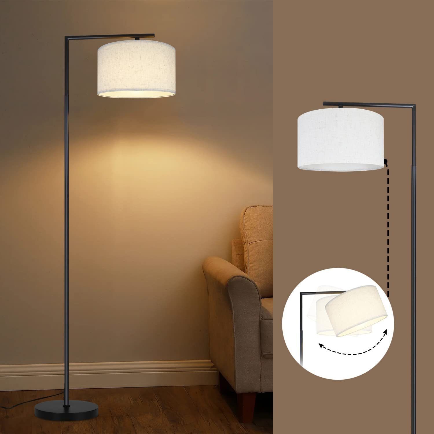 Fußschalter mit Modern Nettlife E27 Stoff Stehlampe Design Weiß