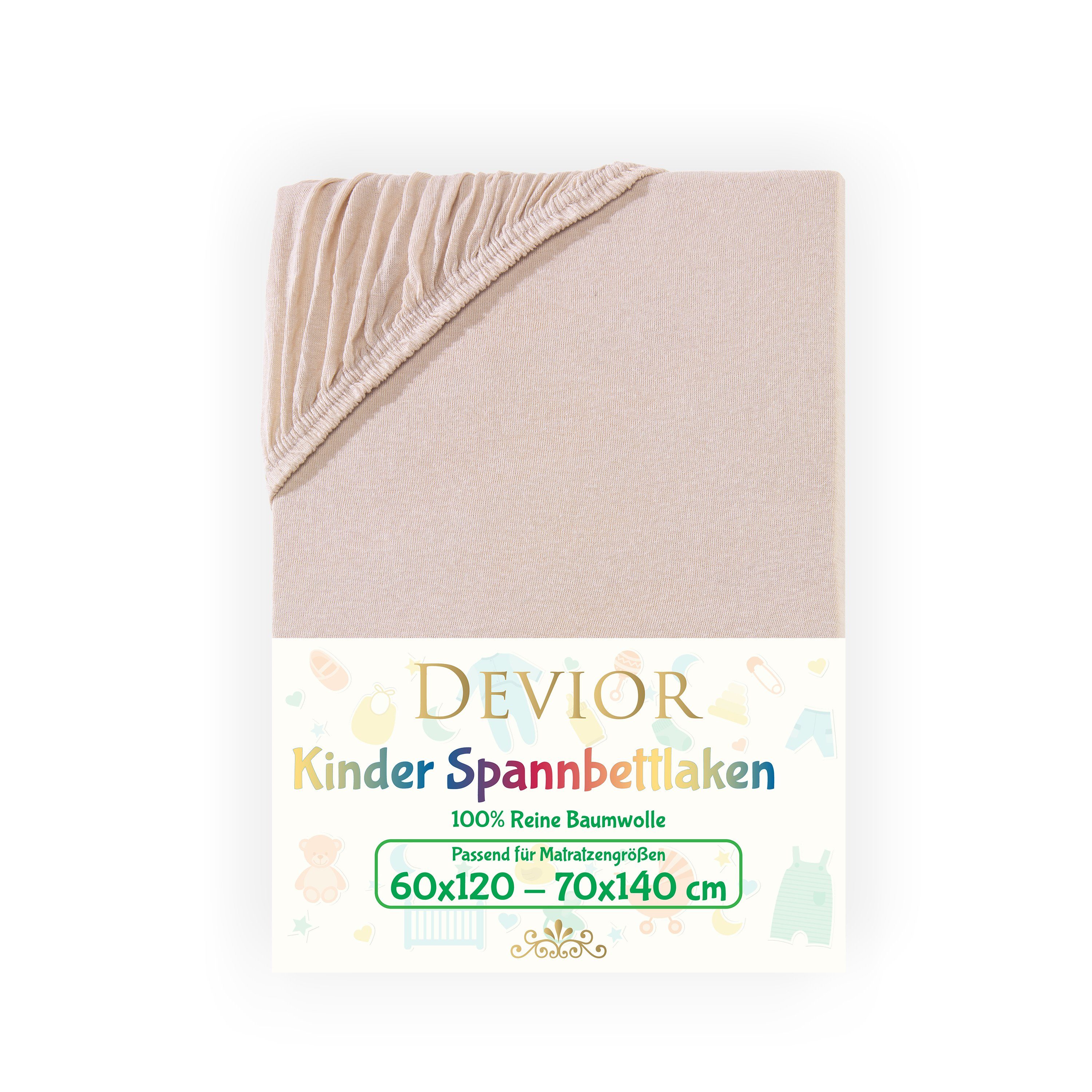 Devior Spannbettlaken für Baby- & Kinderbetten 60x120 & 70x140, 100% zertifizierte Baumwolle, Jersey, Gummizug: Rundumgummizug, Kinderspannbettlaken bis 12cm Matratzenhöhe, atmungsaktiv & farbenfroh