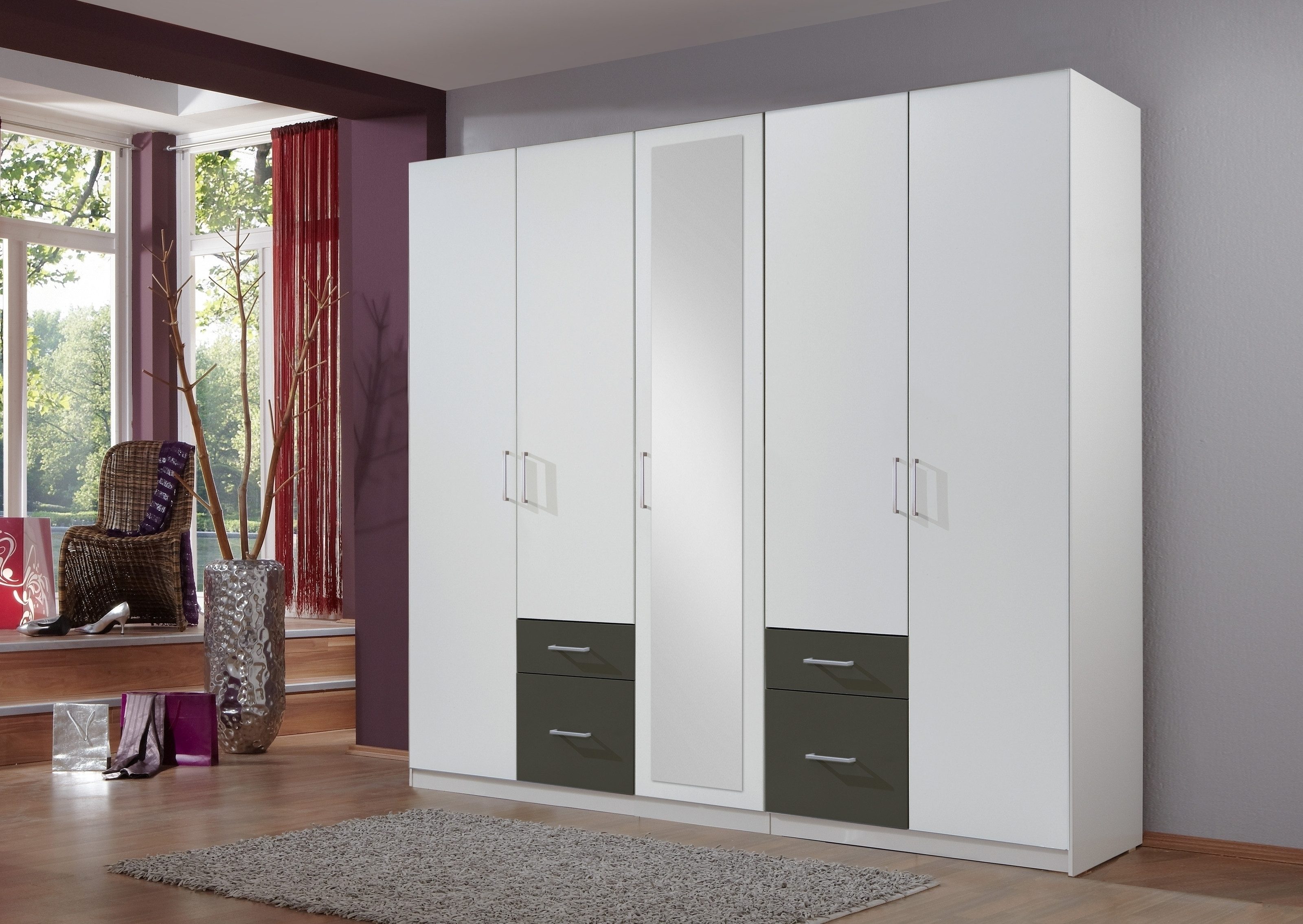 freiraum Drehtürenschrank Freiburg in WEISS + GRAPHIT - 225x208x58cm (BxHxT)