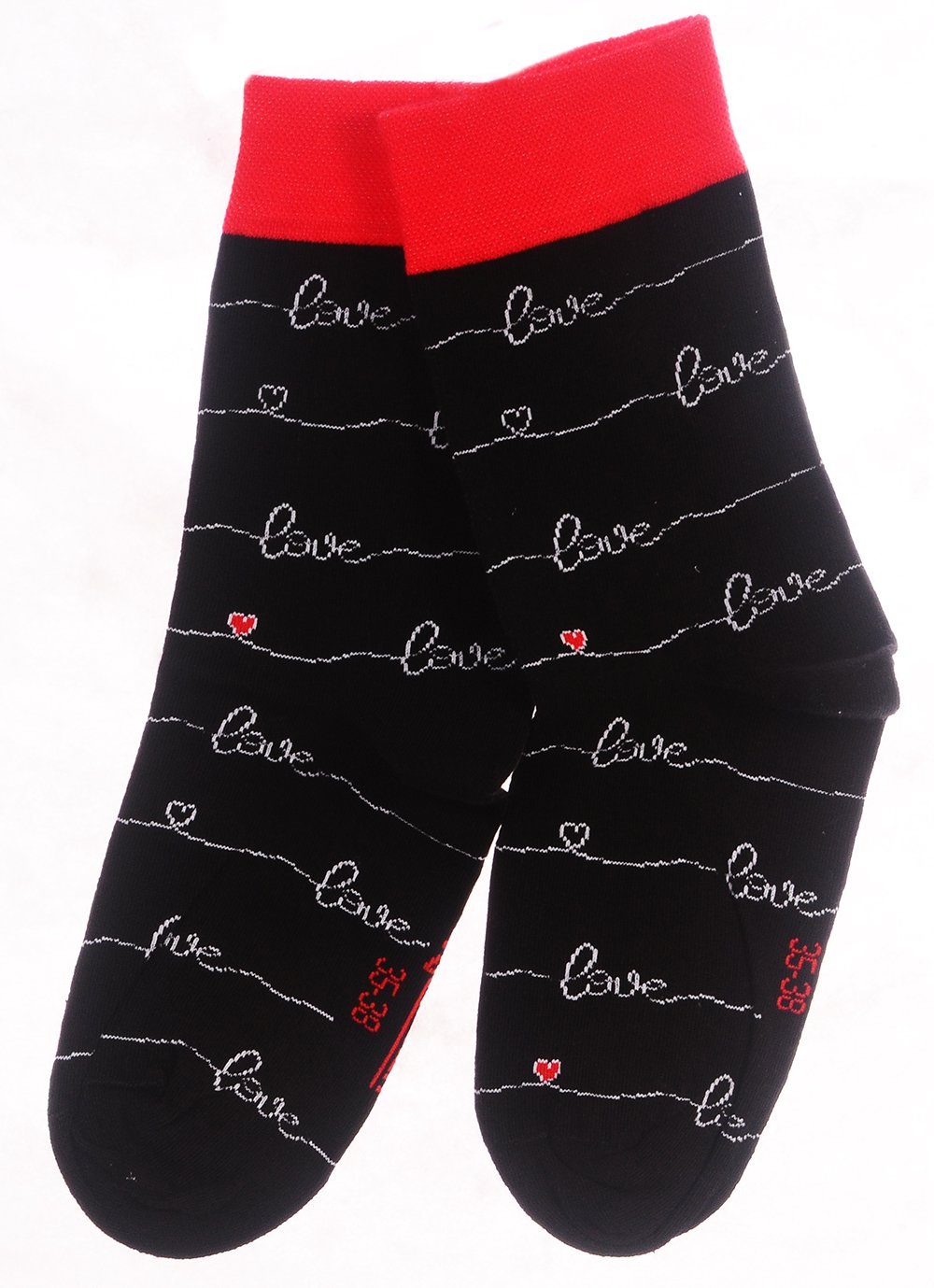 Martinex Носки 1 Paar Носки lustige Strümpfe Damen Herren Kinder in Schwarz mit Herzchen Muster, 34 35 36 37 38 39 40 41 42 43 44 45 46