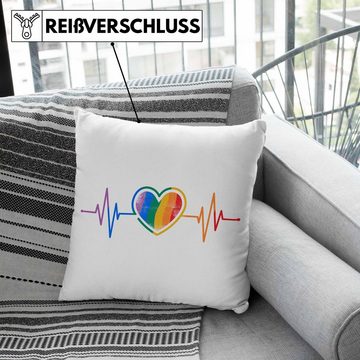 Trendation Dekokissen Trendation - LGBT Kissen Geschenk für Schwule Lesben Transgender Regenbogen Herzschlag Lustige Grafik Dekokissen mit Füllung 40x40
