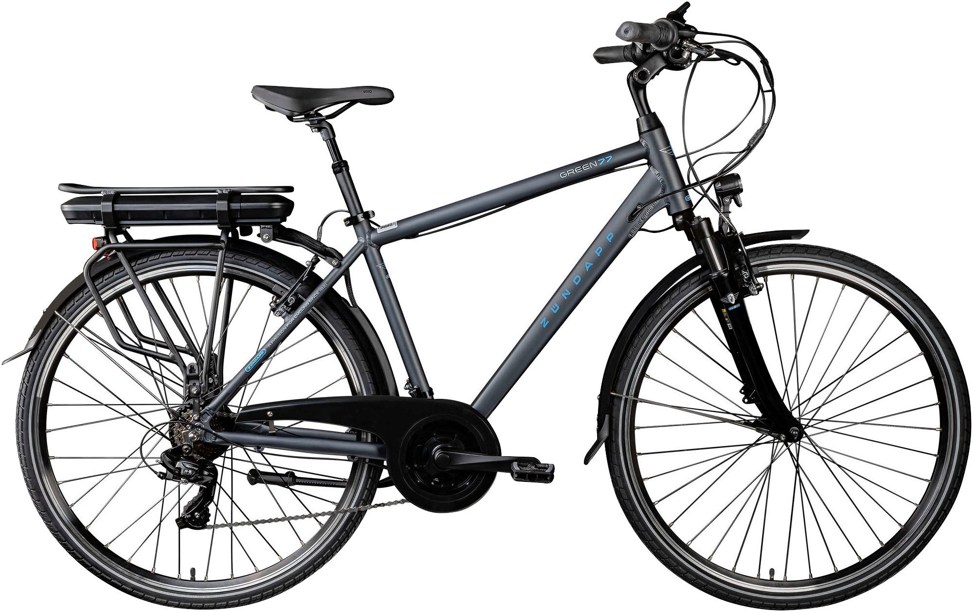 Zündapp E-Bike Trekkingrad Green 7.7 Herren, 21 Gang Shimano Tourney Schaltwerk, Kettenschaltung, Heckmotor, 536 Wh, Pedelec, Elektrofahrrad für Damen u. Herren
