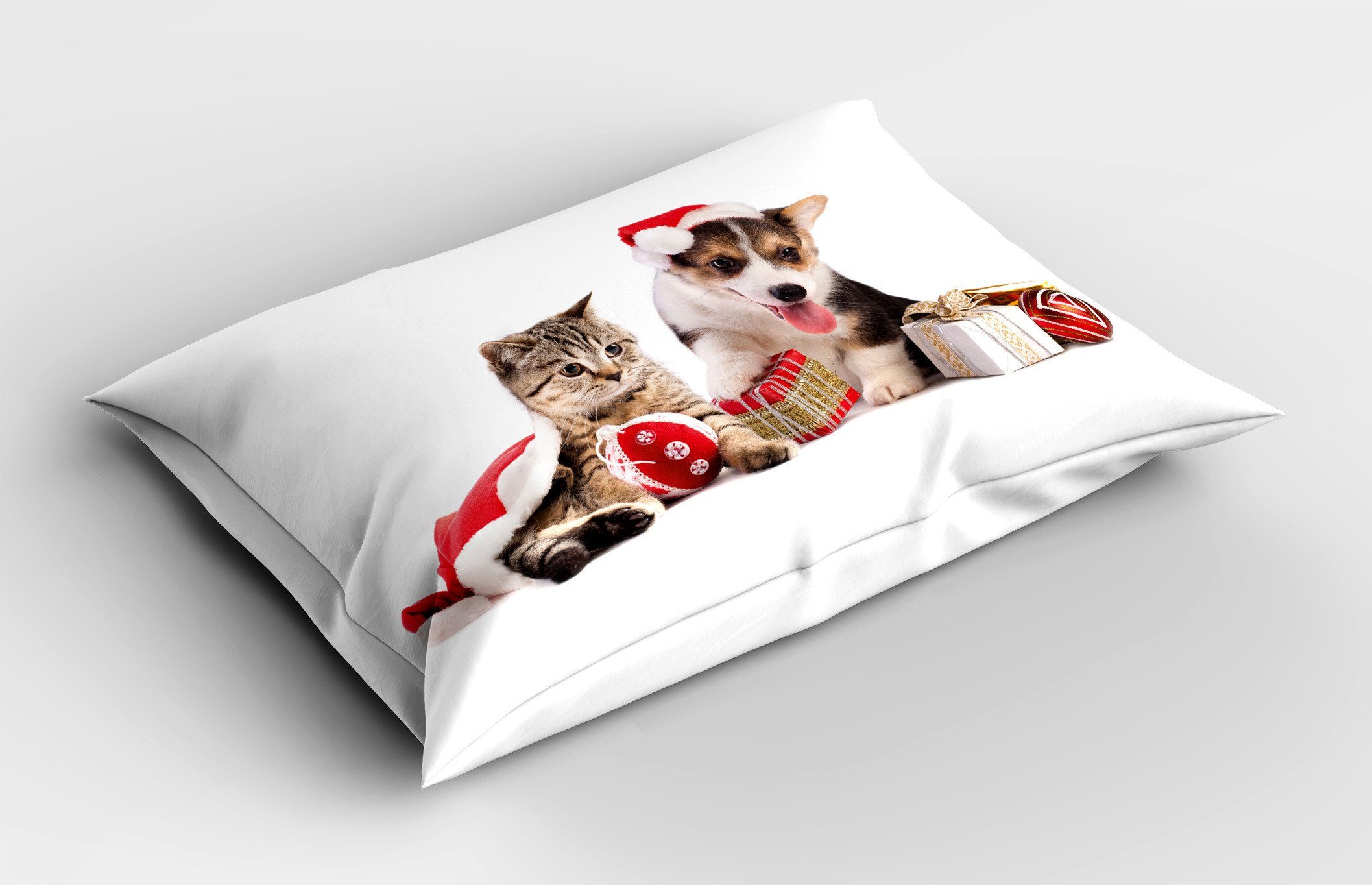 Size Gedruckter mit Katze Kissenbezug, Kissenbezüge Dekorativer Standard Geschenken Abakuhaus Hund Stück), Weihnachten King (1