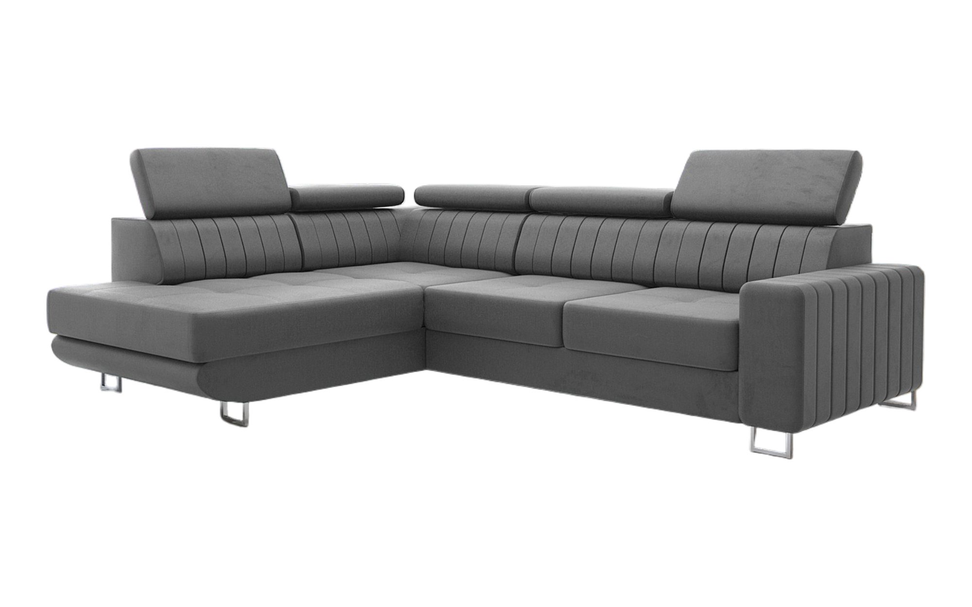 thematys Ecksofa Ecksofa mit Schlaffunktion und Bettkasten, L-Form, Samt, - mit verstellbaren Kopfstützen, – L-Form 250×183 cm – Schlafsofa mit Auszug
