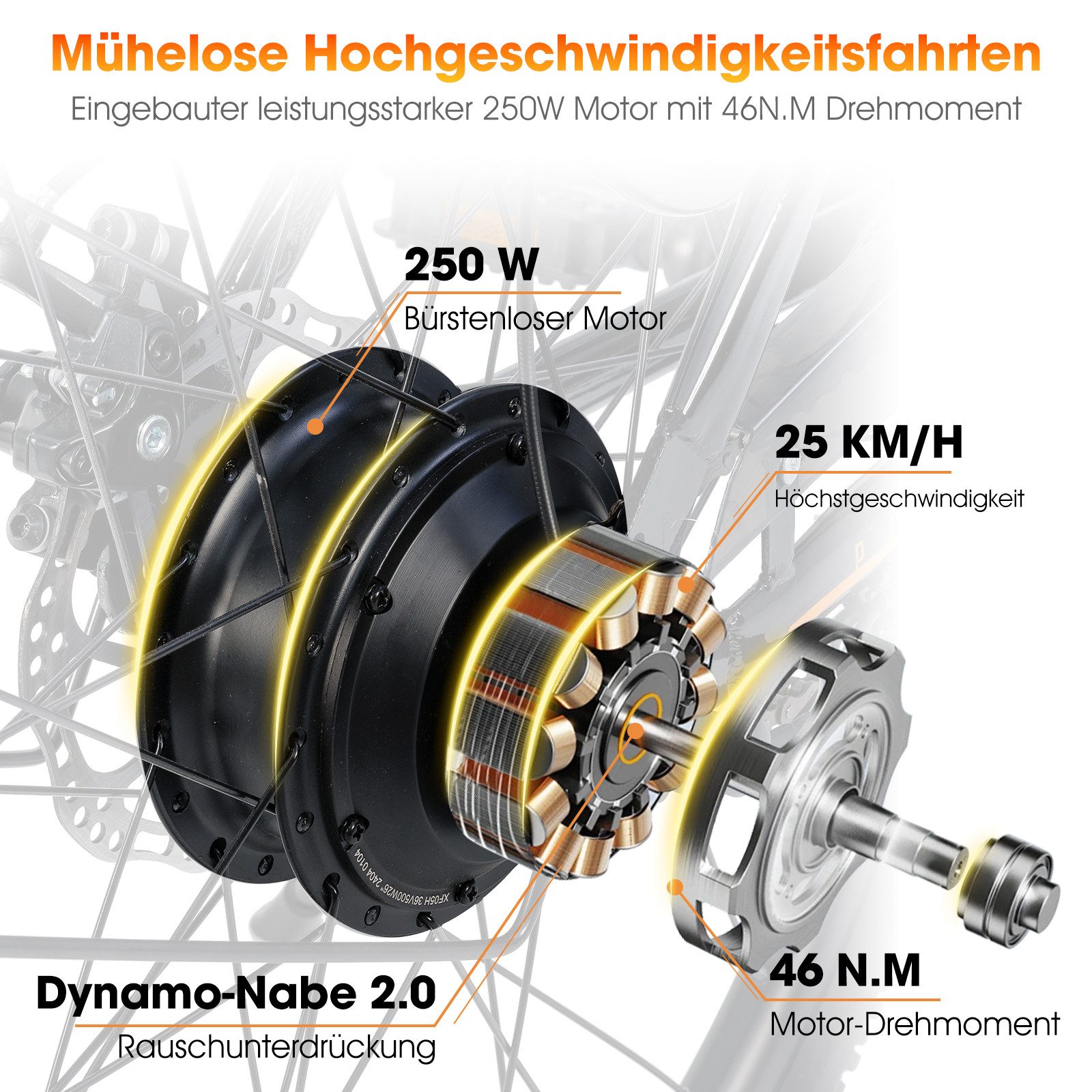 HILAND E-Bike E-Bike Trekkingrad 26 Zoll mit Gepäckträger für Alltag und Touren, Heckmotor, 280,8 Wh