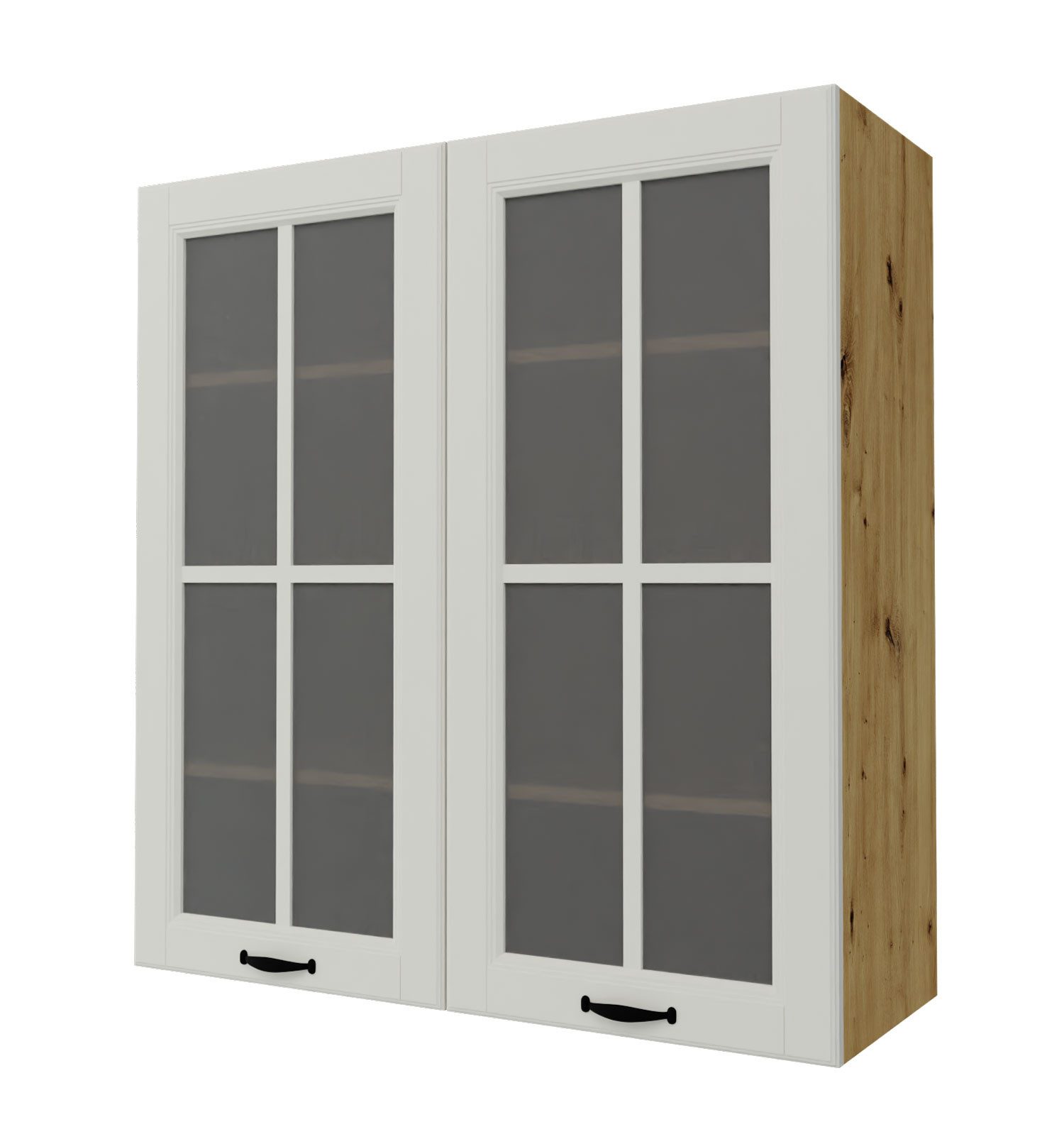 Feldmann-Wohnen Glashängeschrank Prato (Sprossenglastür (Klarglas), Soft-Close-Funktion, schwarze Metallgriffe, 1-St., hochwertig matt lackierte Fronten mit dekorativer Leistenoptik) 90x32,5x72cm Front- & Korpusfarbe wählbar, 2-türig mit 2 Einlegeböden