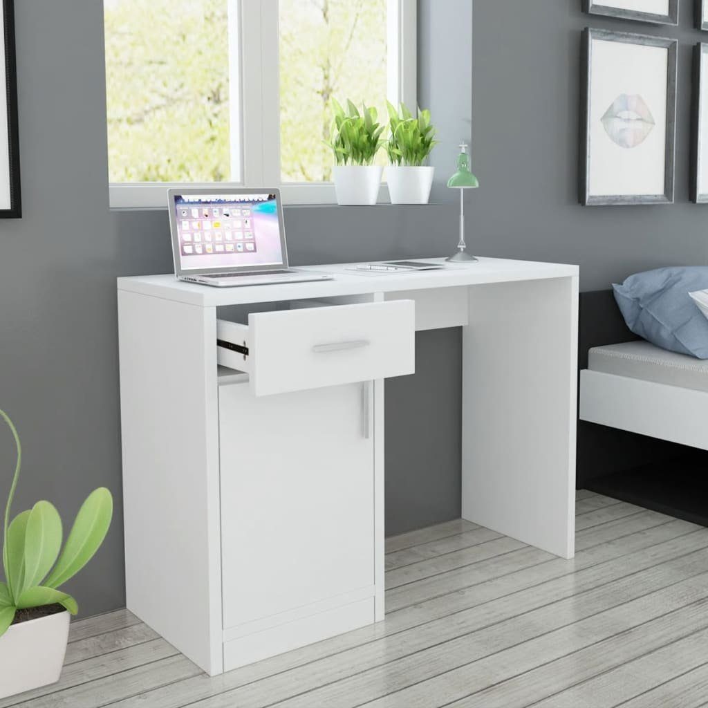 vidaXL Computertisch Schreibtisch mit Schublade und Schrank Weiß 100x40x73 cm Holzwerkstoff