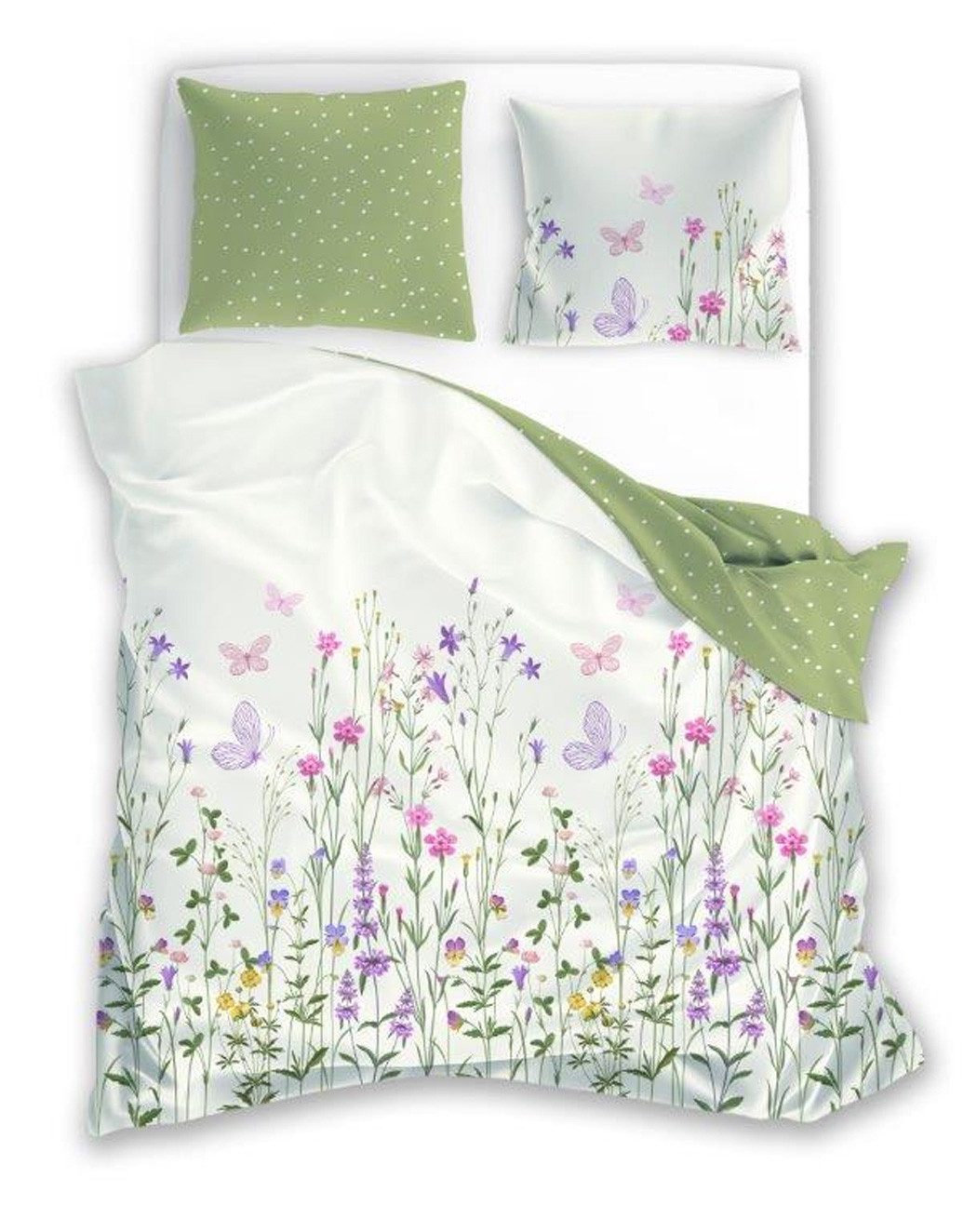 texpot Bettwäsche Wendebettwäsche Blumen Schmetterling Baumwolle, 3 teilig