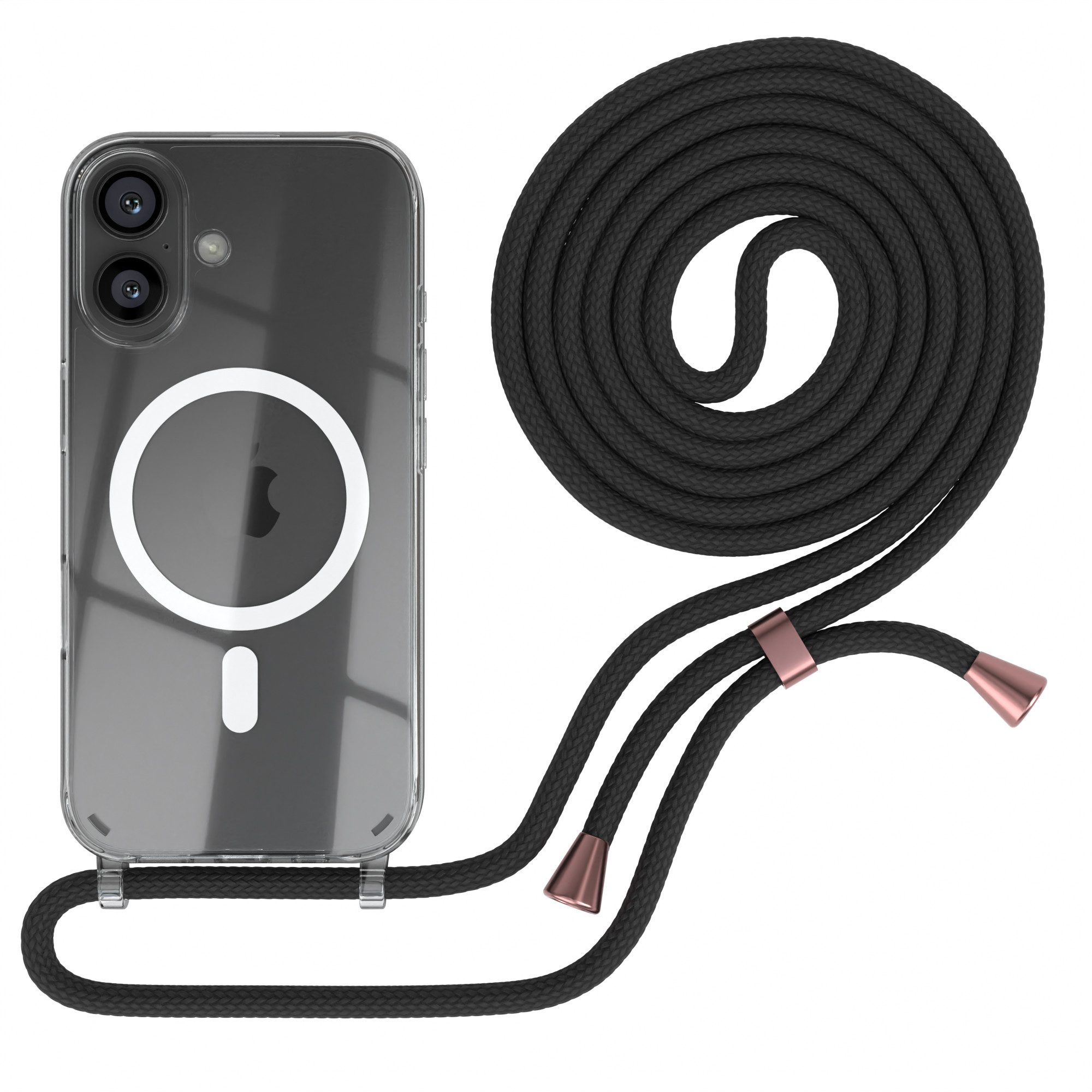 EAZY CASE Handykette mit Magsafe Hülle für Apple iPhone 16 6,1 Zoll, Umhängetasche für Handy Silikoncase Handyhülle durchsichtig Rose