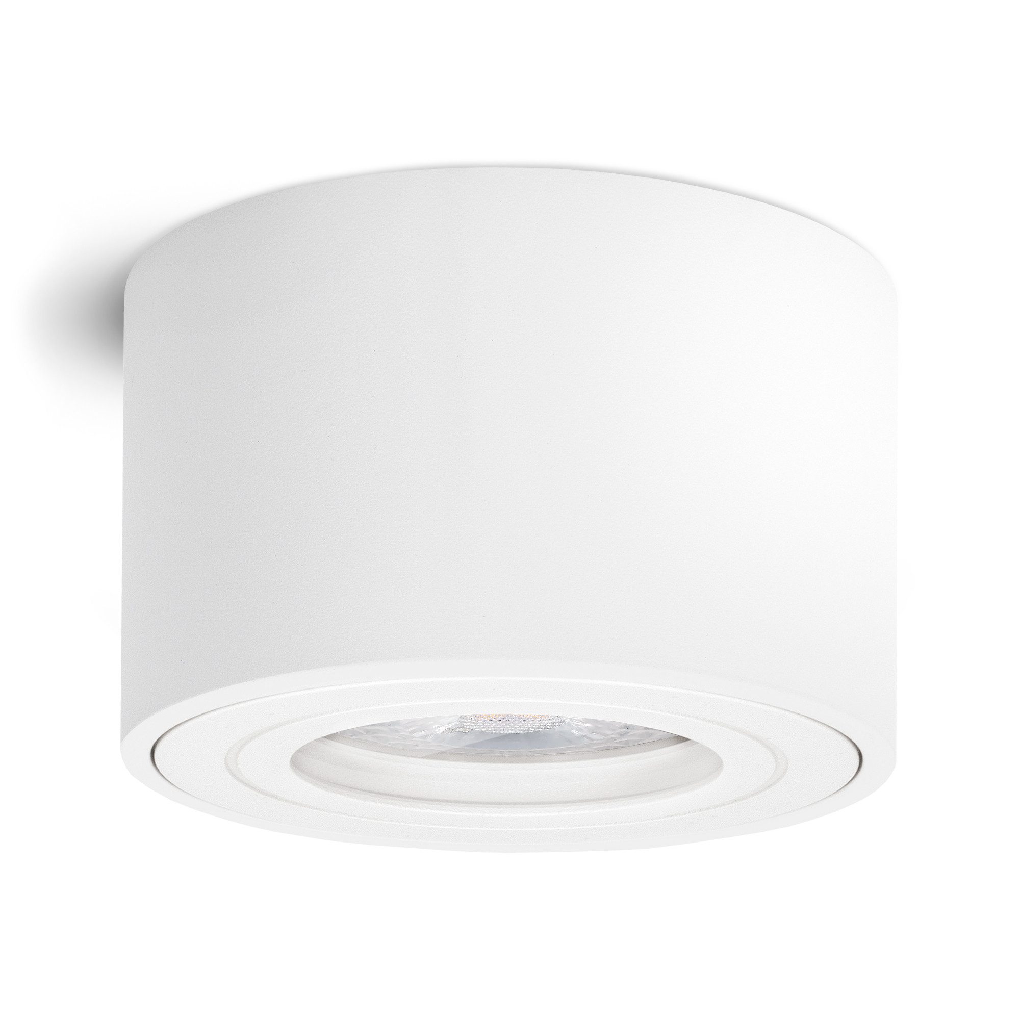 SSC-LUXon LED Außen-Deckenleuchte Aufbauleuchte SMOL-W matt weiß IP44 inkl. LED 6W 3in1 Lichtfarben Spot, Neutralweiß, Warmweiß, Tageslichtweiß