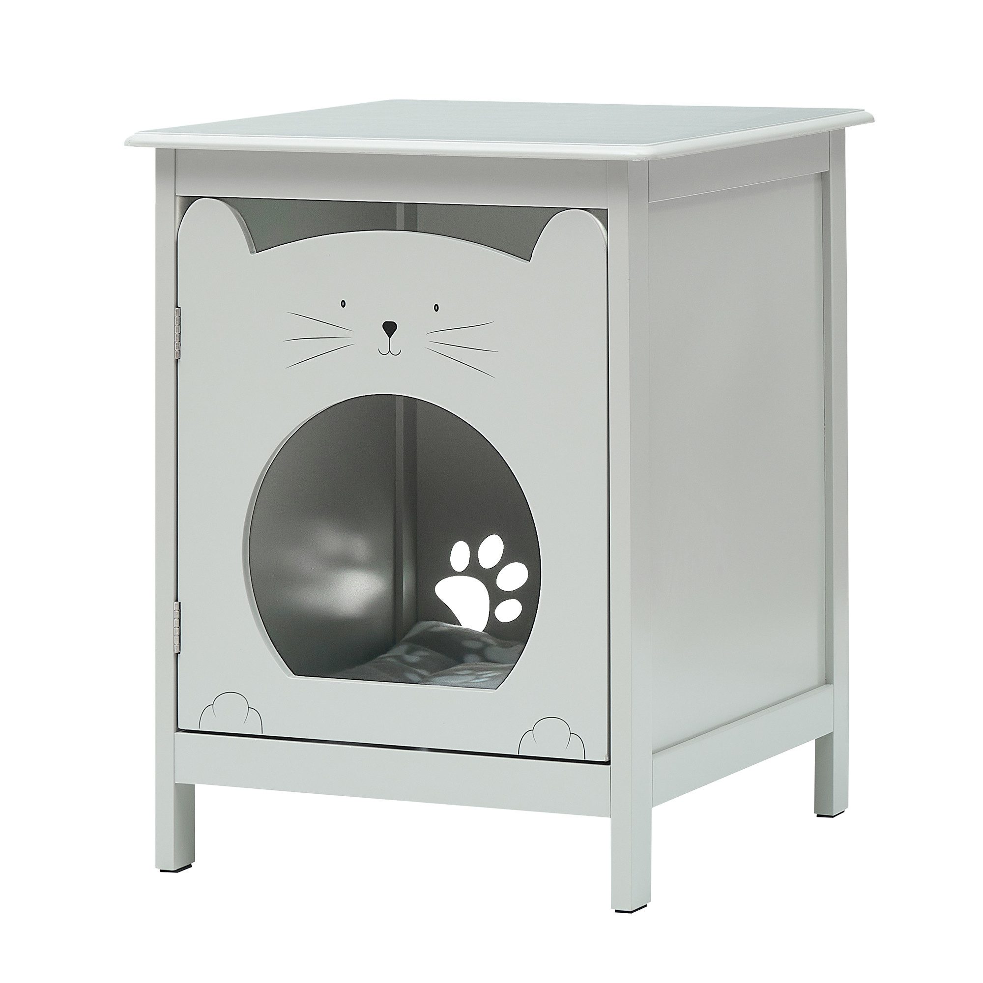 GarveeMore Nachttisch Katzenhaus, Nachttisch,2-in-1-Design für ein gemütliches Zuhause