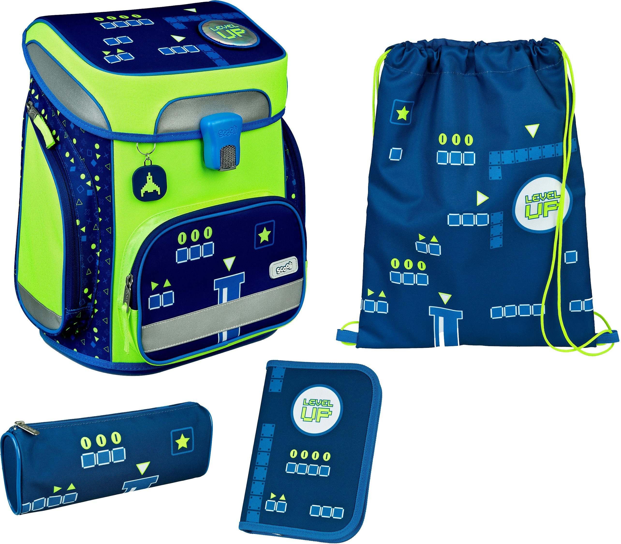 Scooli Schulranzen EasyFit, Boys, Level Up (Set, 5-tlg), Glow Edition