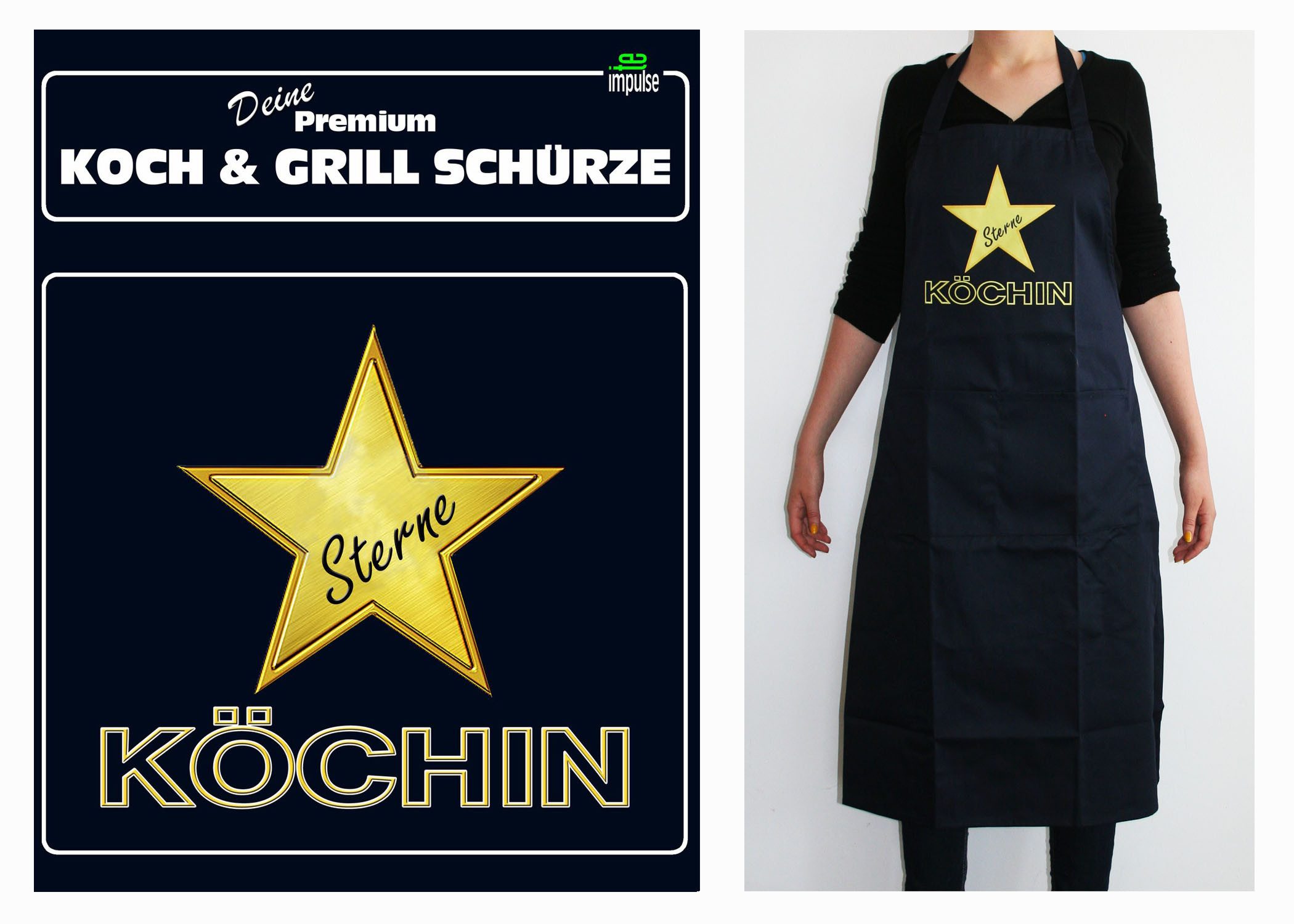 teprovo Grillschürze Kochschürze Schürze 116cm Dunkelblau Sterne Köchin, (1 günstig online kaufen