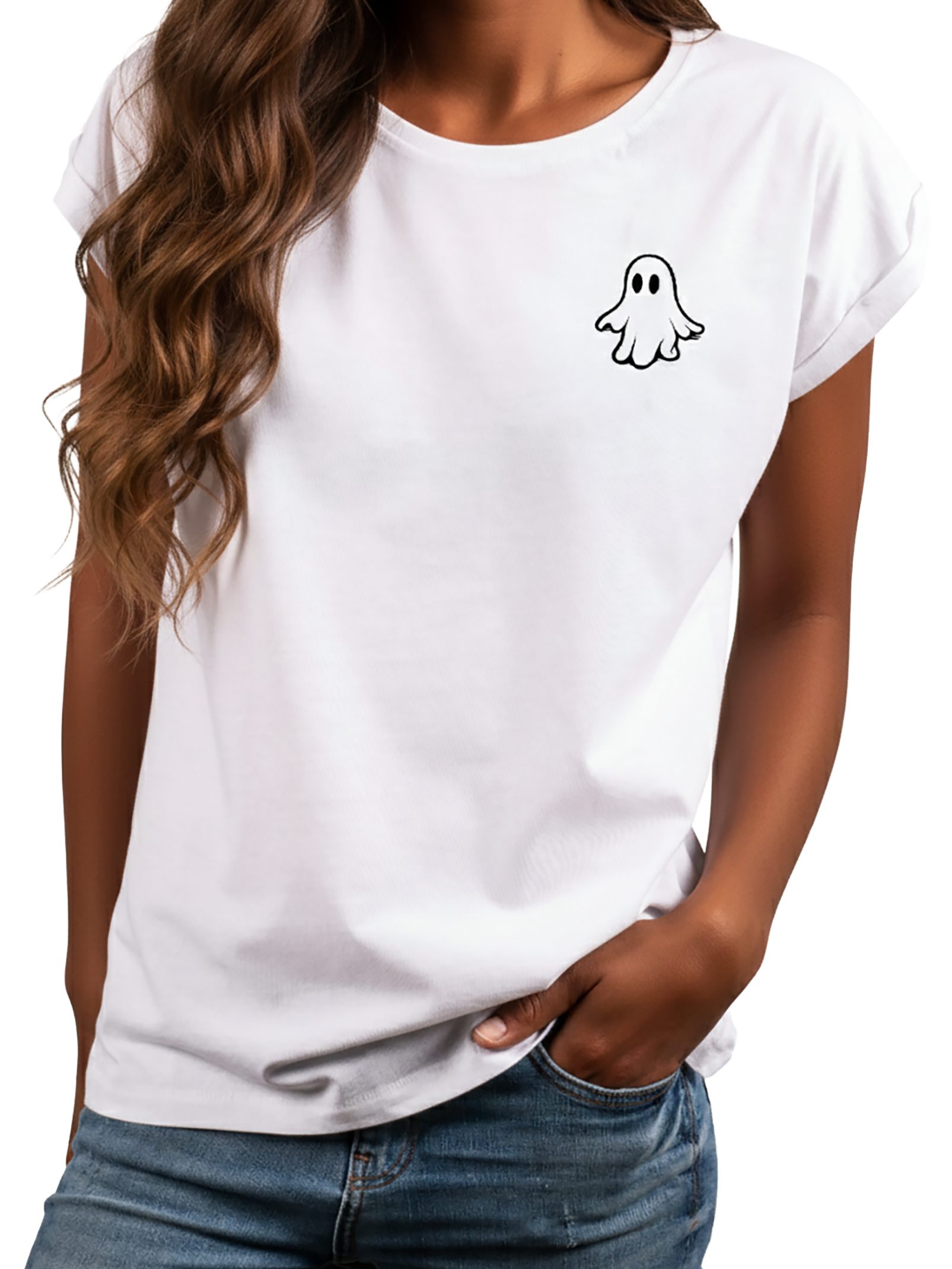 MAKAYA Print-Shirt Damen Kurzarm Top Geist cool modisch ausgefallen lustig witzig frech Gespenst