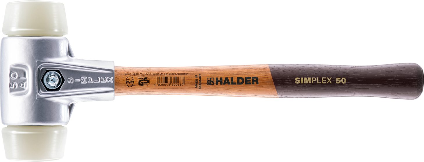 Halder KG Hammer SIMPLEX-Schonhämmer, mit Aluminiumgehäuse und hochwertigem Holzstiel Ø=30 mm 3108.030