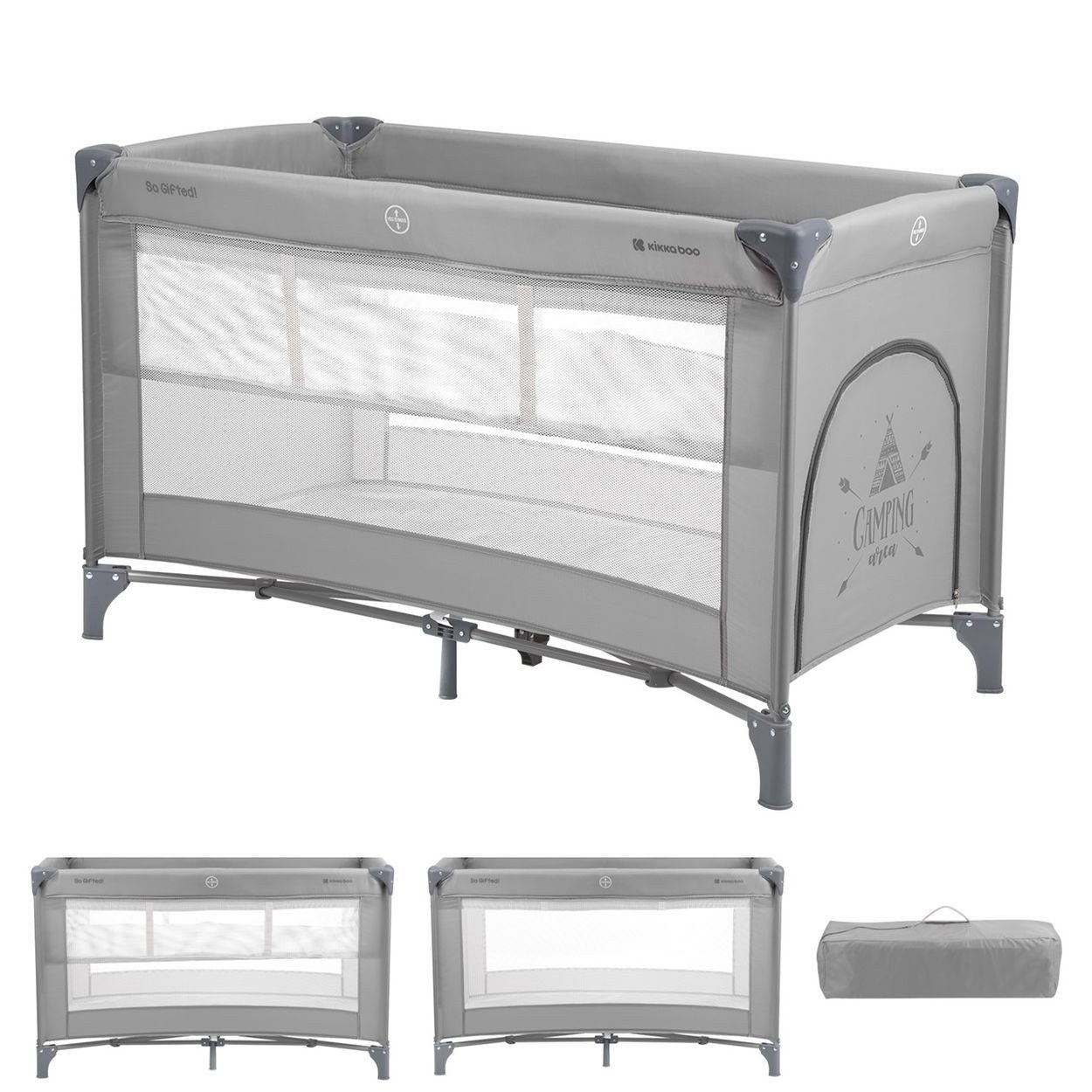 Kikkaboo Baby-Reisebett Reisebett, Laufstall So Gifted, 2 Ebenen Matratze, Tragetasche, Öffnung