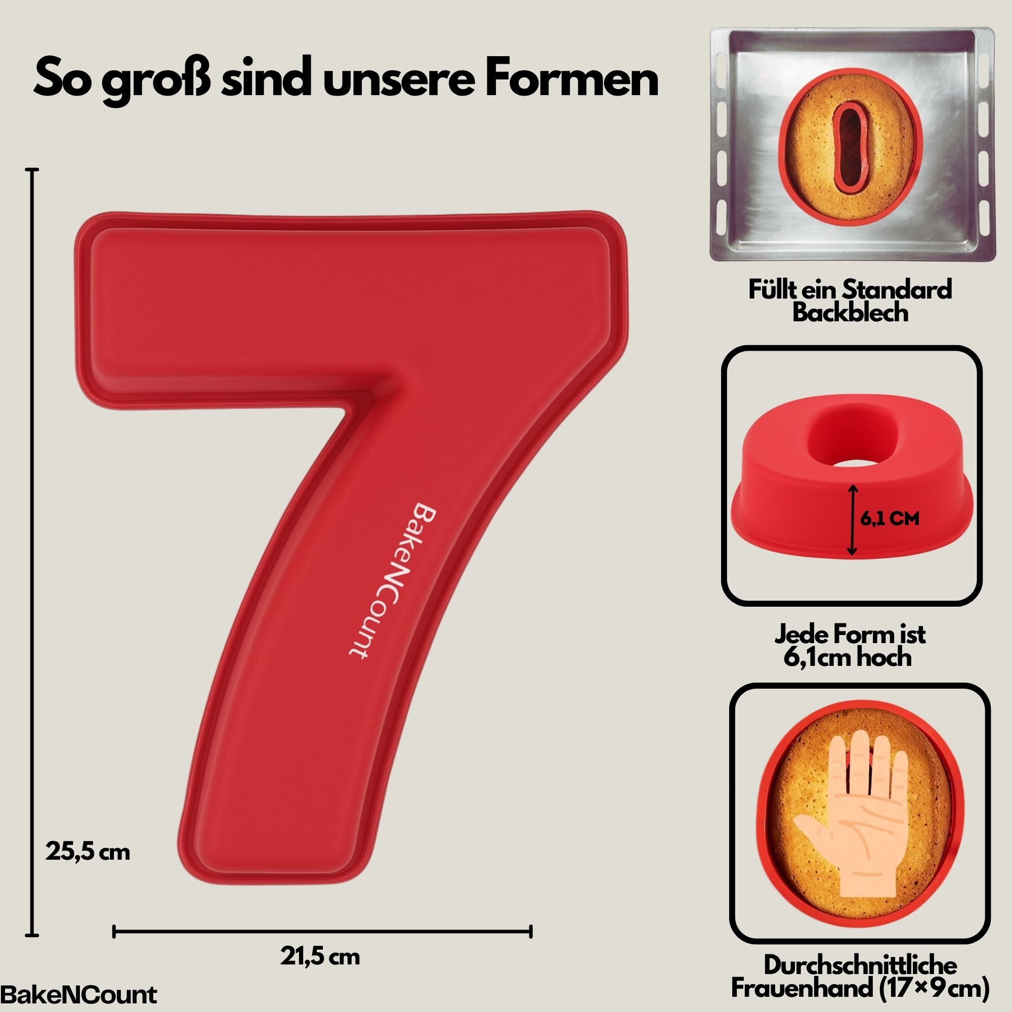 BakeNCount Backform BakeNCount Kuchen Backformen-Set Zahlen, extra Groß, aus Silikon