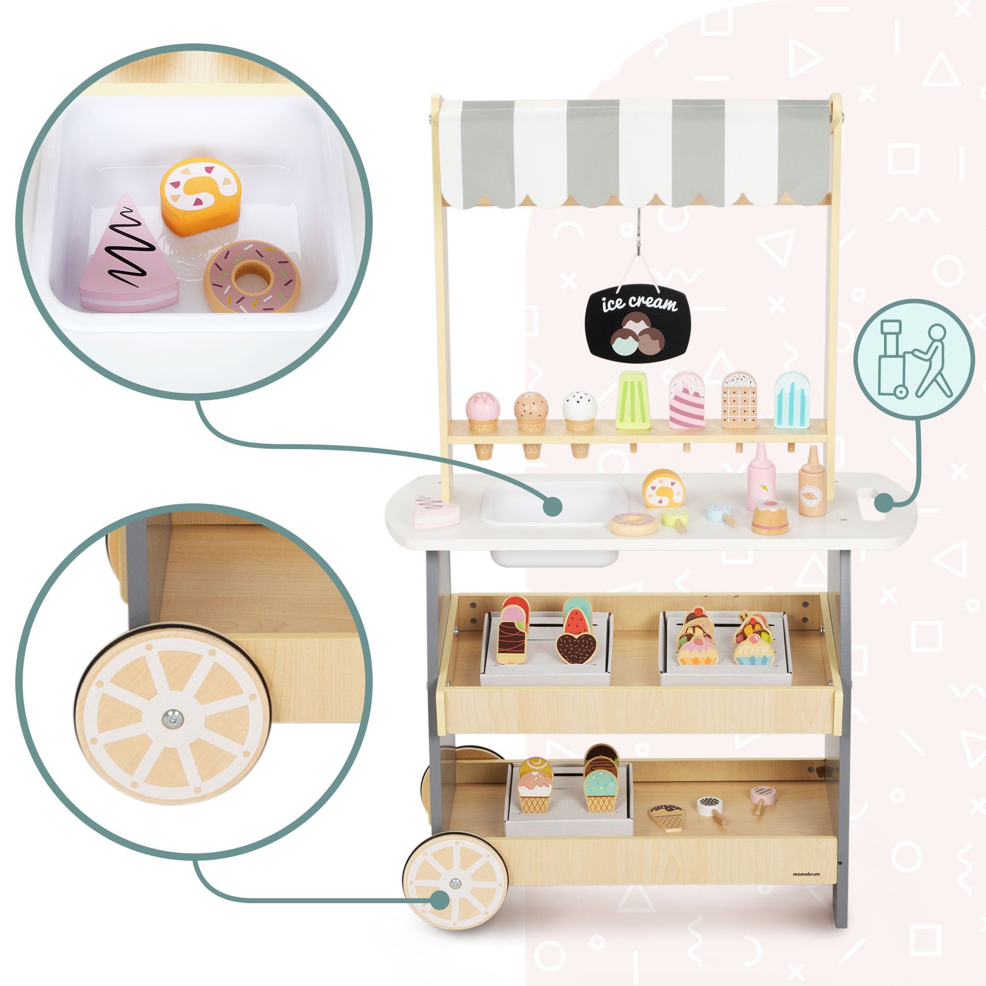 Mamabrum Kinder-Küchenset Holz-Eiswagen auf Rädern - Kinderspielzeug