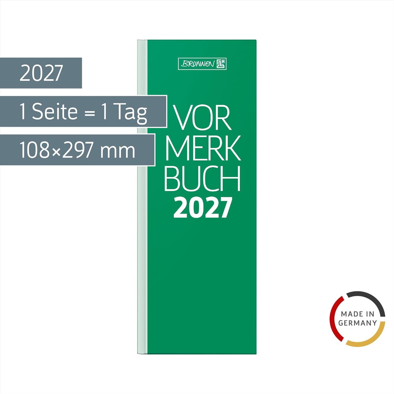BRUNNEN Querkalender BRUNNEN Vormerkbuch Mod. 785 2027, 108×297 mm, Papier, grün