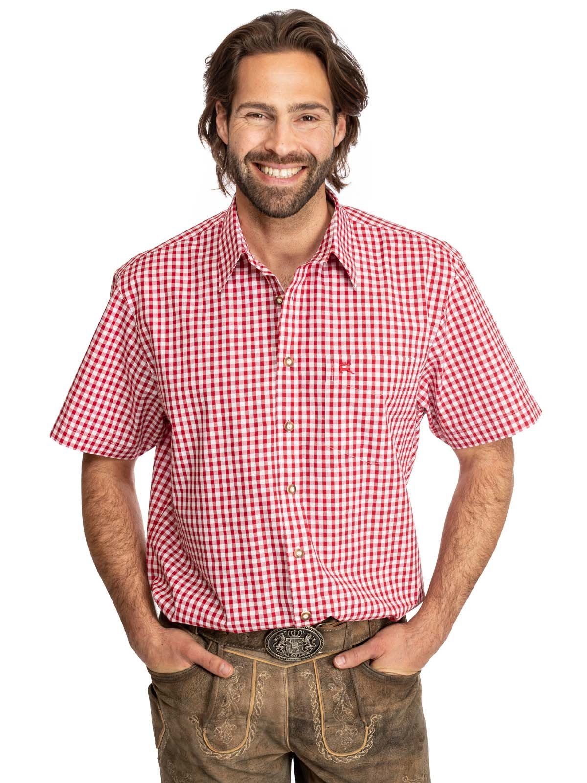 OS-Trachten ALZACH (Regular Trachtenhemd Karo Kurzarmhemd rot Fit)