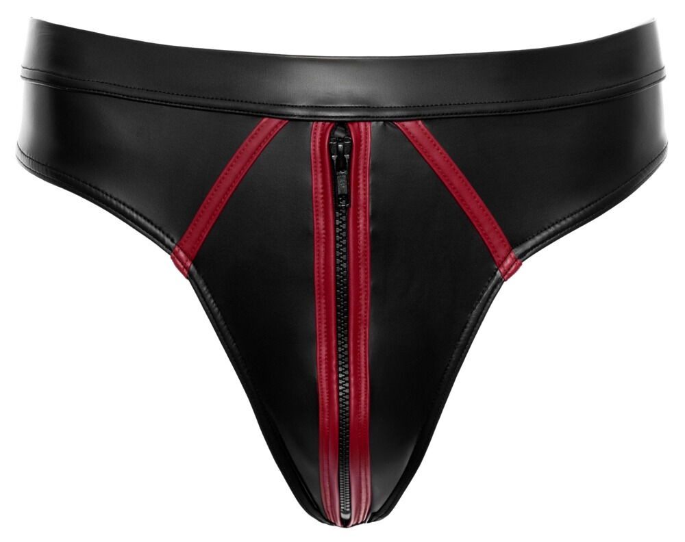 String Wetlook String mit Reißverschluss - schwarz, rot