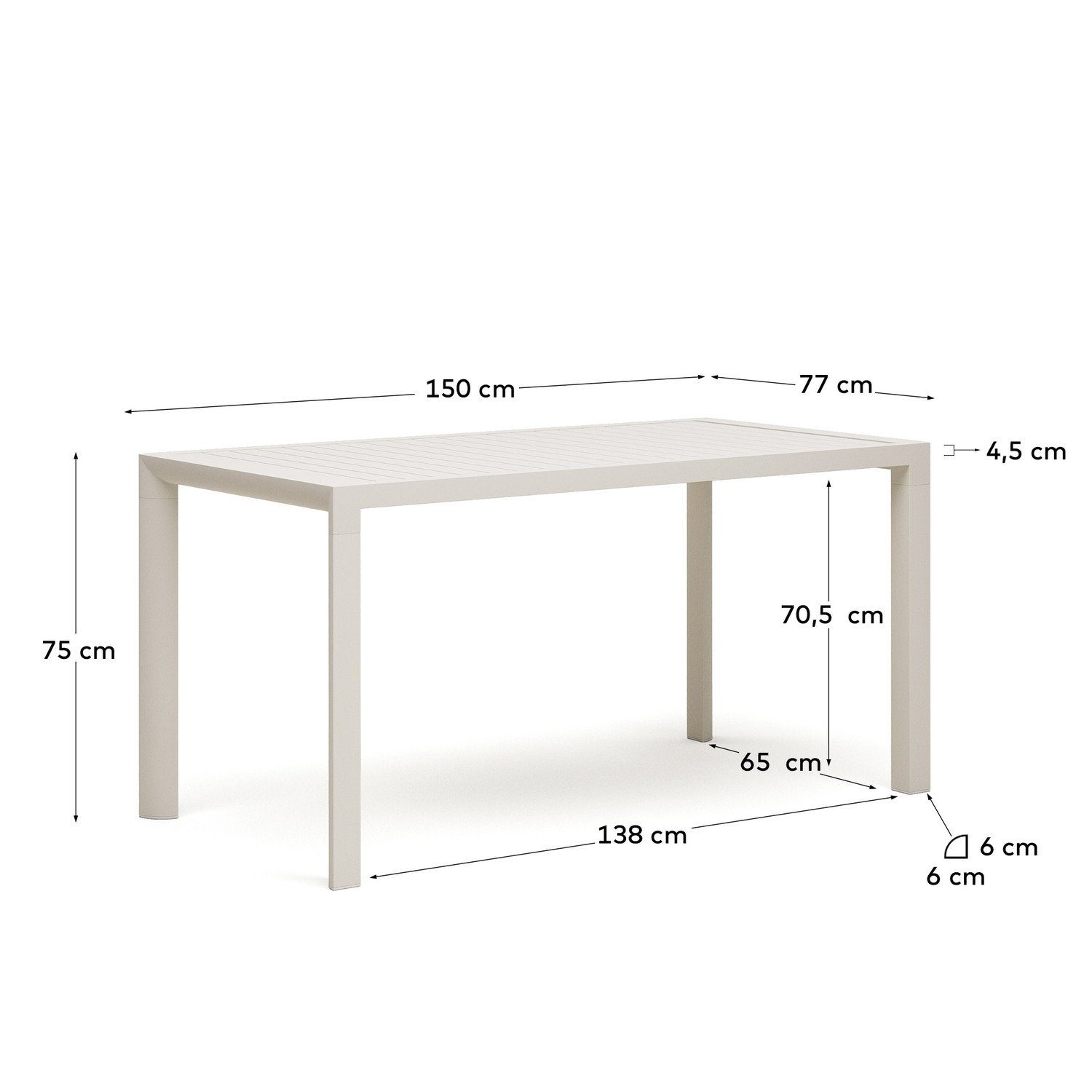 77 cm 75 Natur24 Gartentisch x Esstisch x Weiß Culip 150 Tisch Esstisch Aluminium