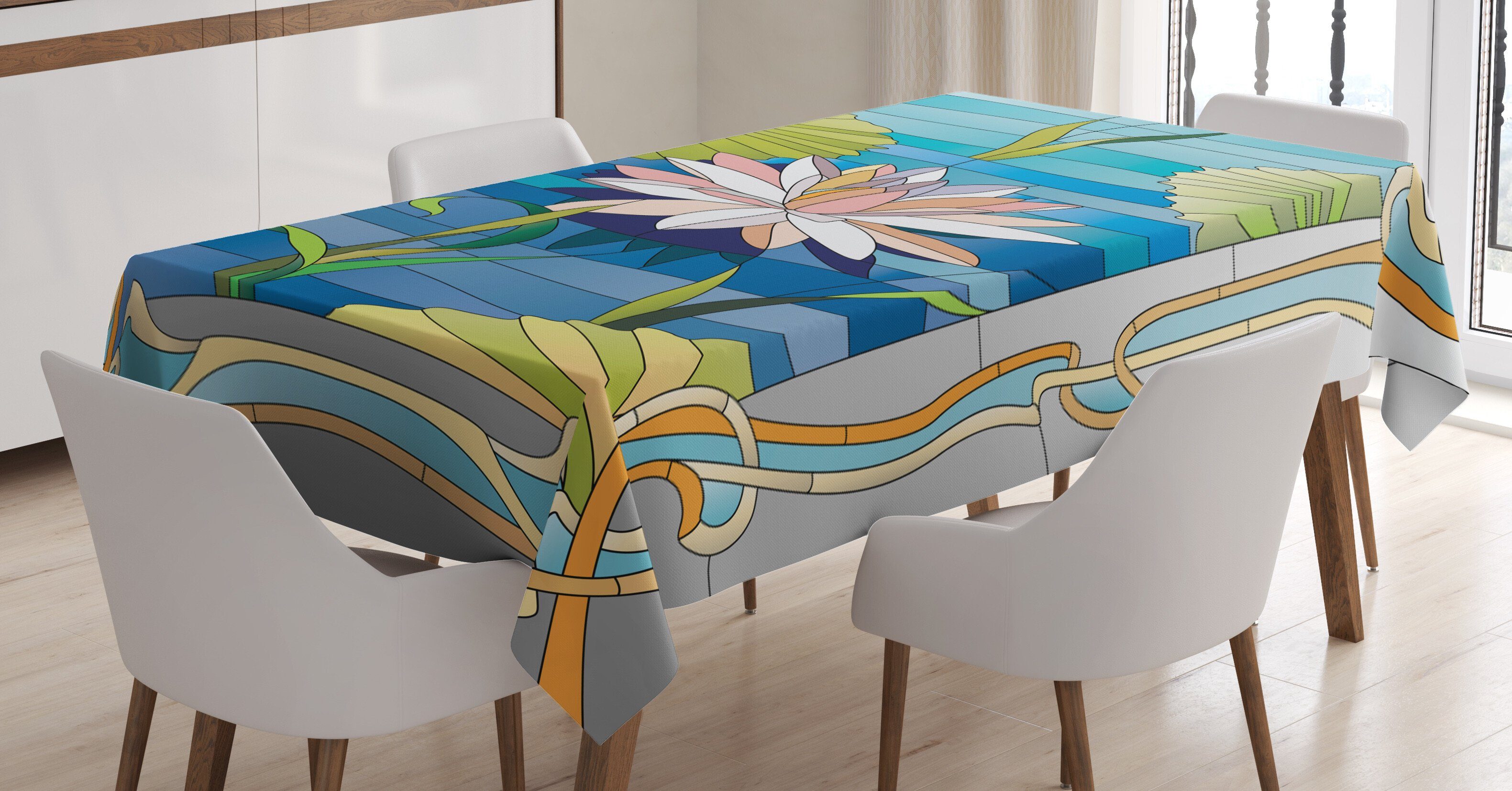 Abakuhaus Tischdecke Farbfest Waschbar den Buntglas Farben, Für Bereich Lotus geeignet Außen Jugendstil Klare