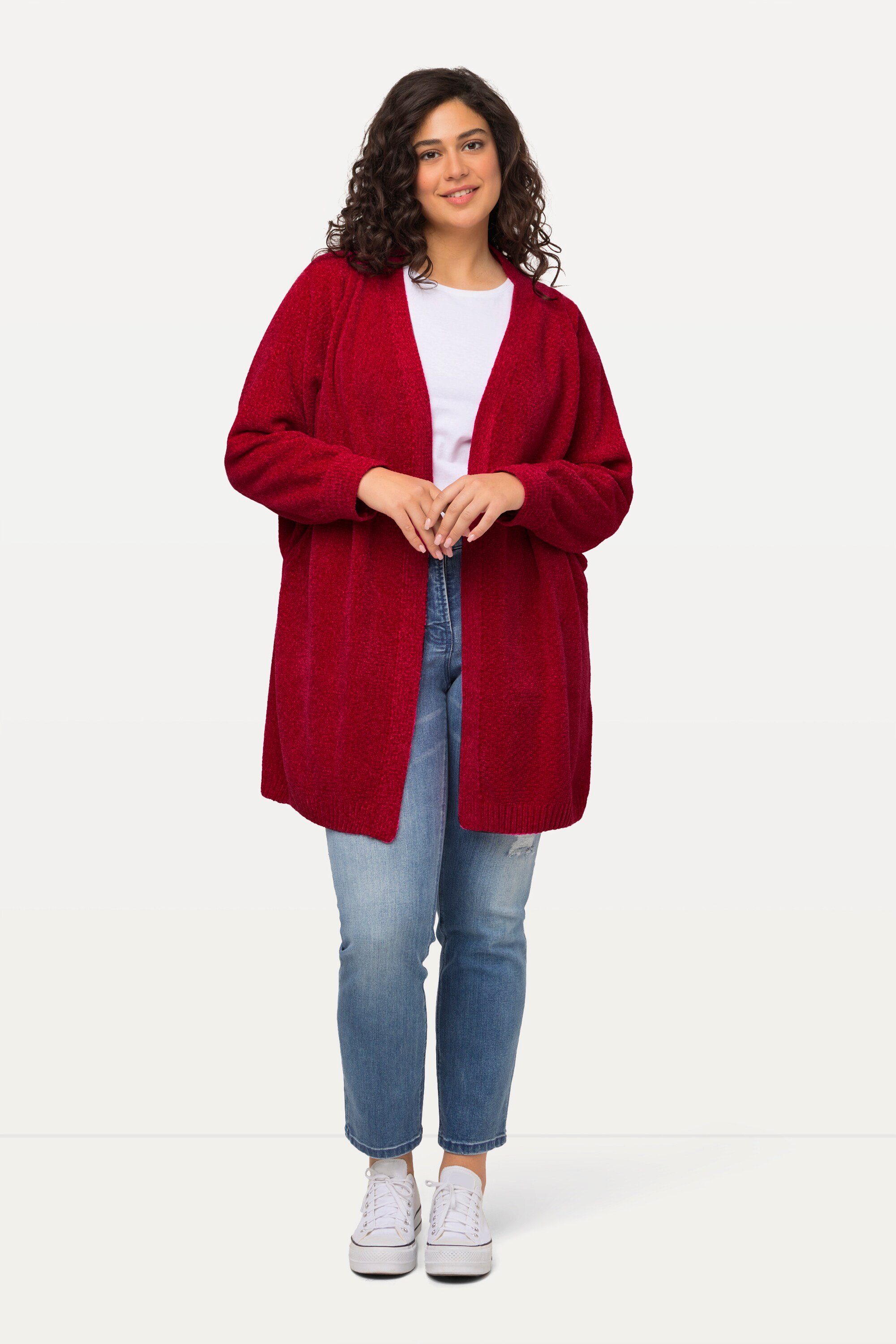 Ulla Popken Strickjacke Chenille-Strickjacke Oversized V-Ausschnitt