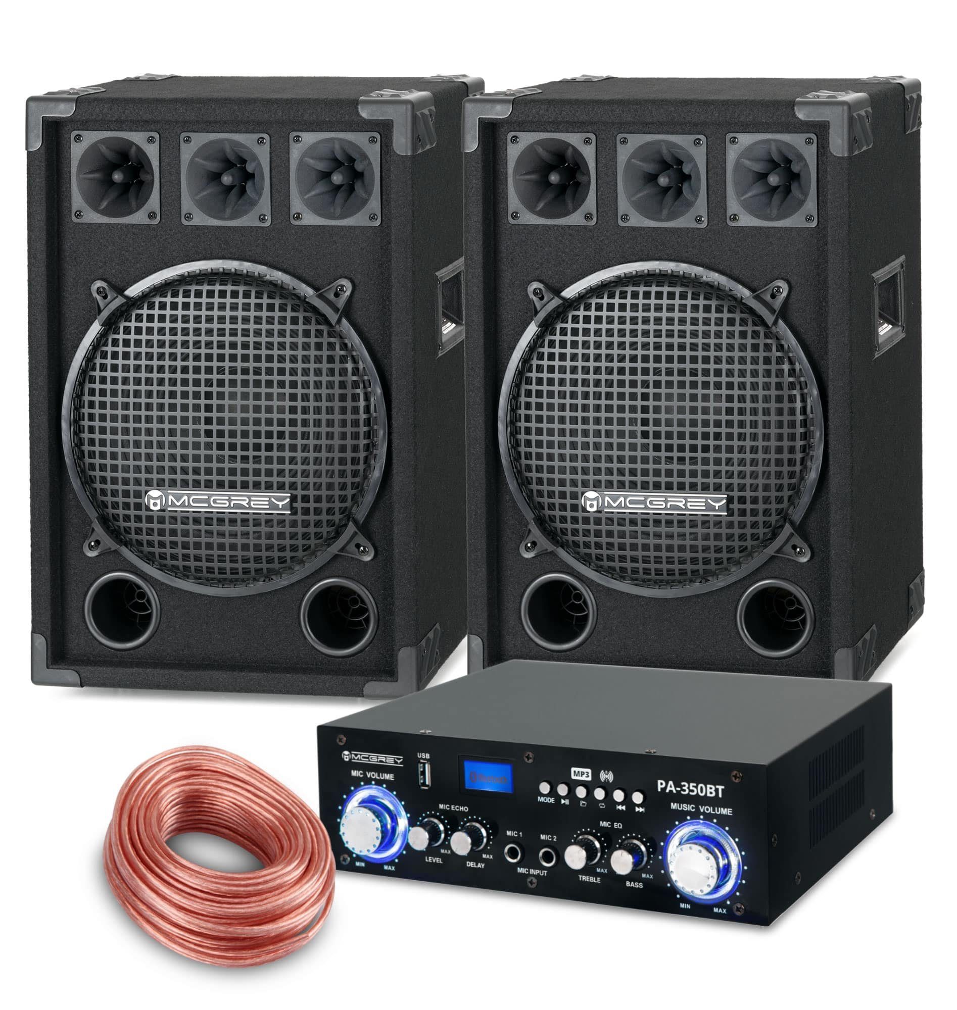 McGrey PA Komplettset DJ Anlage Party-Lautsprecher (Bluetooth, 600 W,  Partyboxen 30cm (12 zoll) Subwoofer 2-Wege System - inkl. Endstufe)