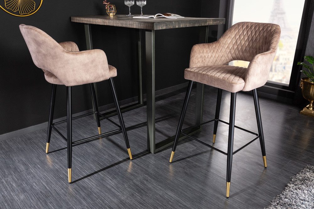 riess-ambiente Barhocker PARIS greige/schwarz/gold - Samt, Metall, mit Armlehne & Ziersteppung (Einzelartikel, 1 St), gepolstert & im edlen Look – ideal für Küc – Bild 2 von 5