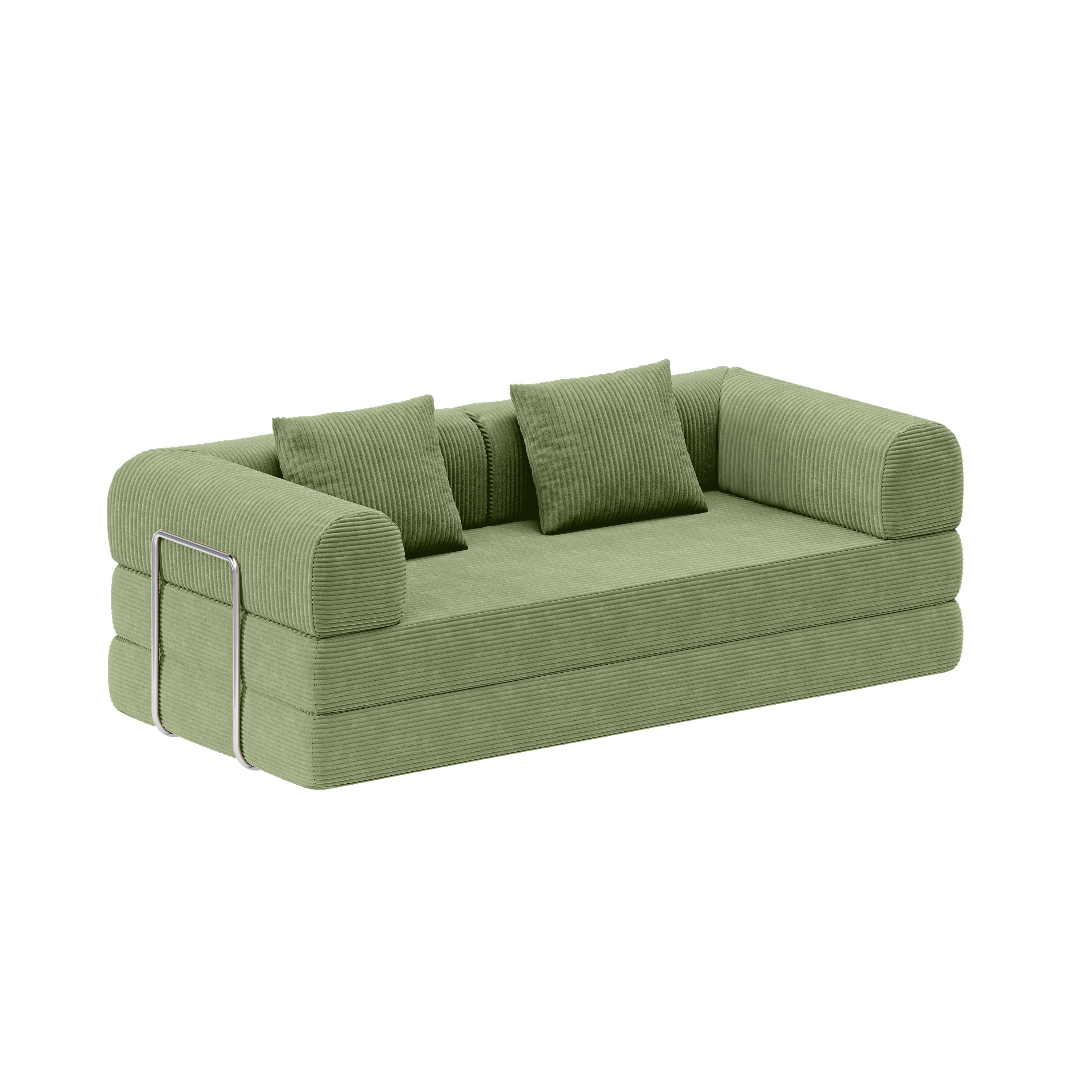 skølm Sofa & Sessel Lofn aus Vollschaum Cord, umwandelbar zum Schlafsofa/-Sessel, Olivegrün, Cordsofa 200 cm breit, 2 Sitzer, kein Aufbau erforderlich, vakuumiert