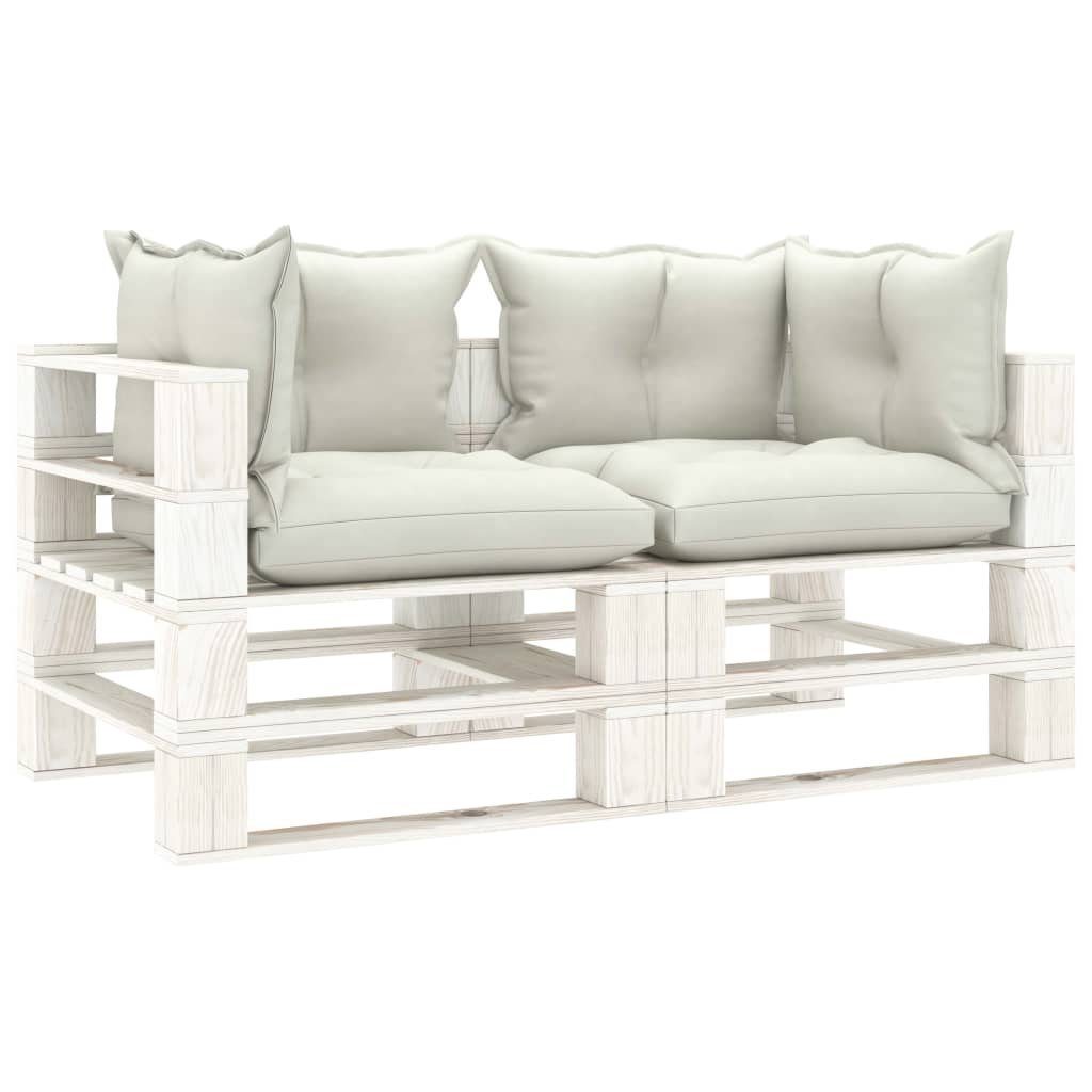 Bestseller-Online-Verkauf vidaXL Loungesofa Garten-Palettensofa 2-Sitzer mit Holz, in Kissen Weiß Beige Beige 1 Teile