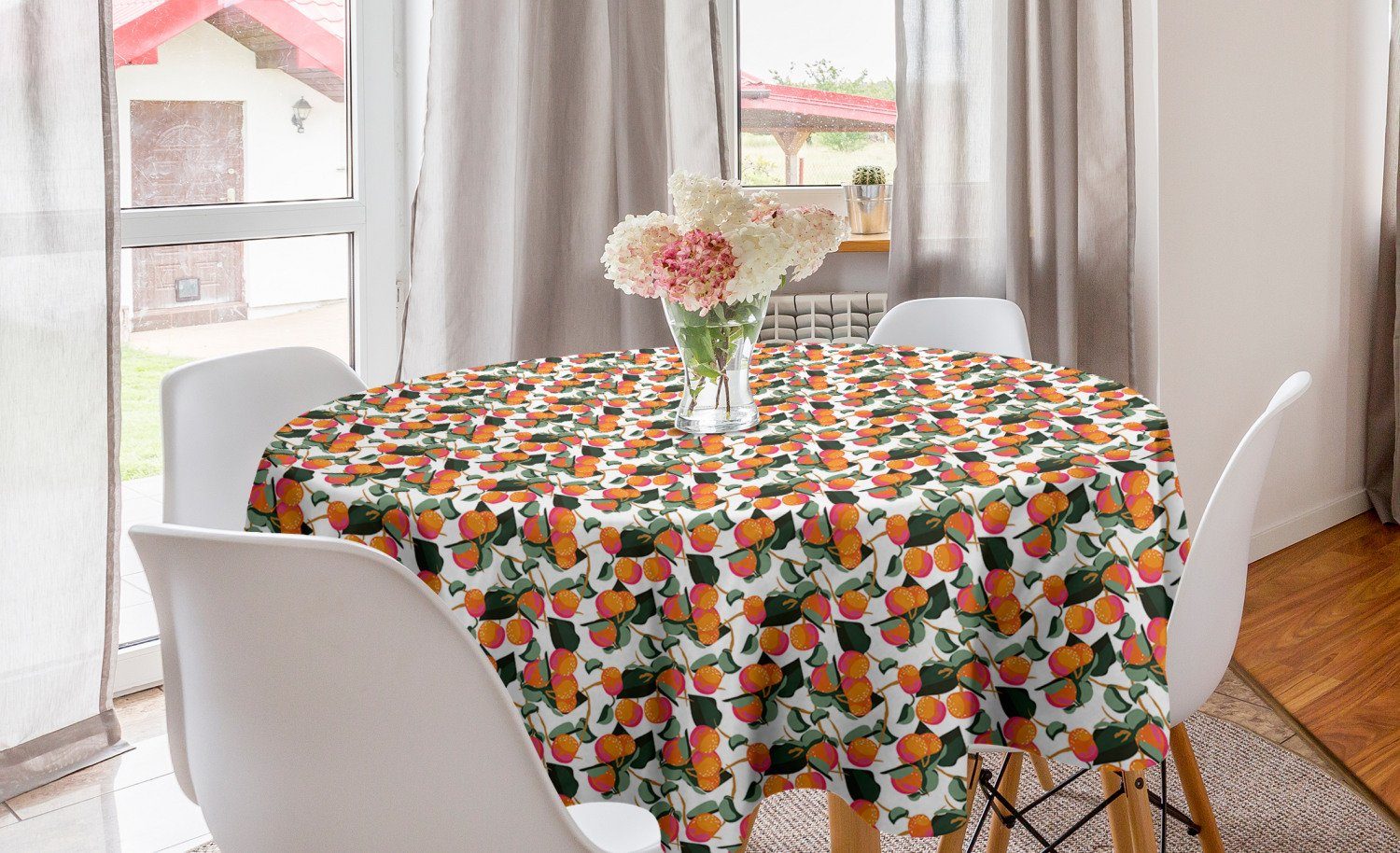 Abakuhaus Tischdecke Kreis Tischdecke Abdeckung für Esszimmer Küche Dekoration, Früchte Citrus Mandarin mit Blättern
